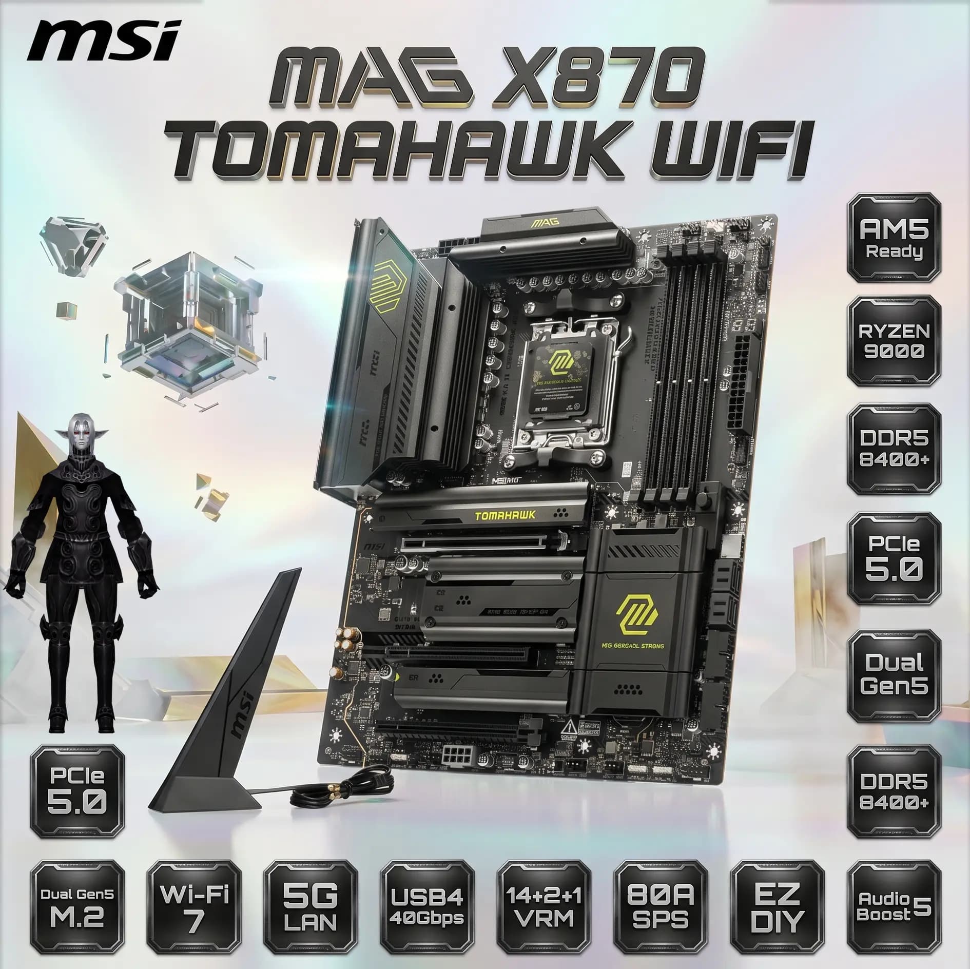 MSI MAG X870 TOMAHAWK WIFI AM5 ATX DDR5 Gaming Motherboard, 4x SATA 6Gb/s, AMD Wi-Fi 7,USB 4.0 , Audio Boost 5 ; Supports AMD... (AK-20180)