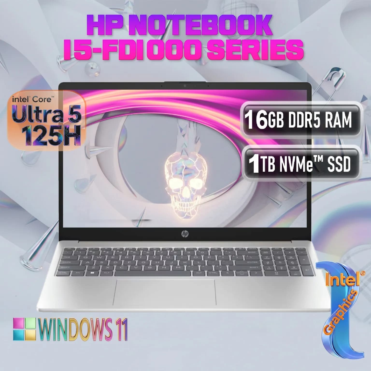 HP Notebook 15-fd1000: Intel Core Ultra 5 125H | 16GB DDR5 RAM, 1TB NVMe SSD | Intel Graphics | 15.6-inch FHD IPS Display