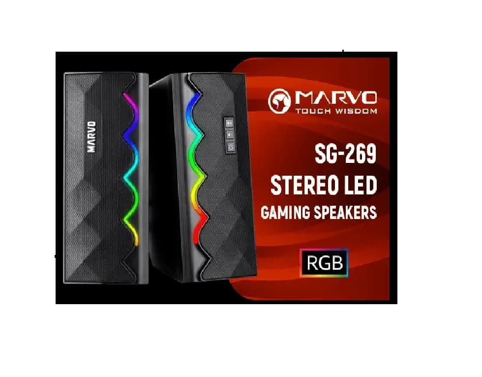 SG-269 RGB PC Gaming Speaker | 6W Stereo Sound | Dual Subwoofer | 6 RGB Modes | USB, AUX & Mic | Bluetooth 10m | Wired & Wireless