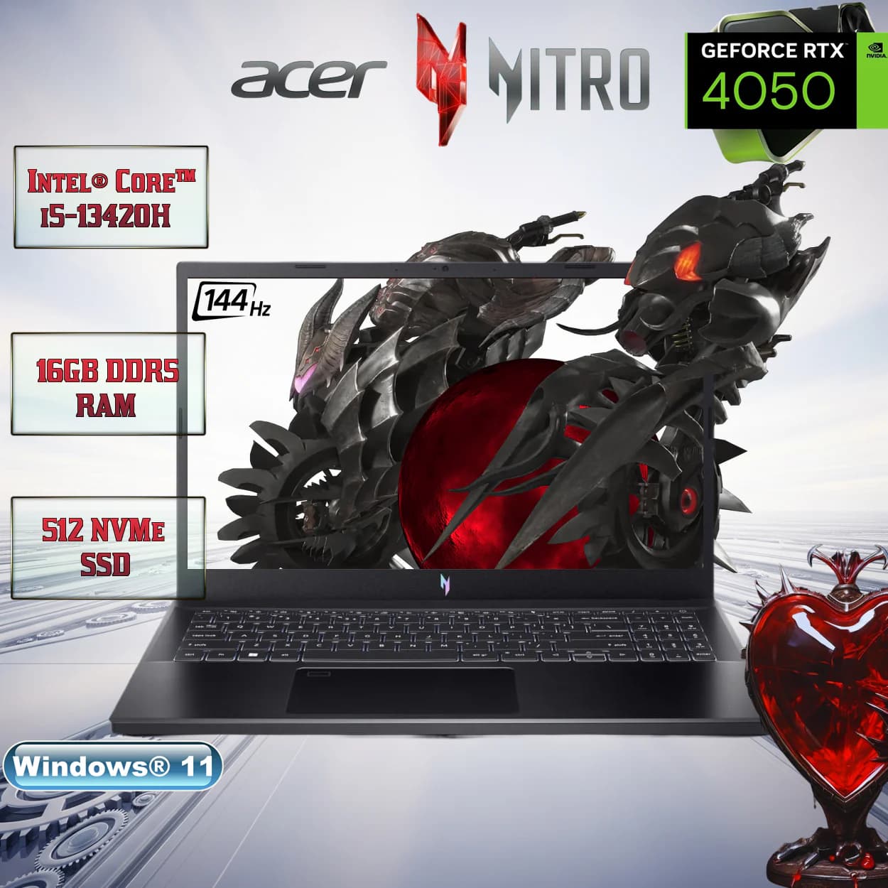 ACER Nitro V 15 Intel Core i5-13420H | 16GB DDR5 RAM | 512GB NVMe SSD | RTX 4050, 6GB | 15.6” FHD IPS Display at 144Hz