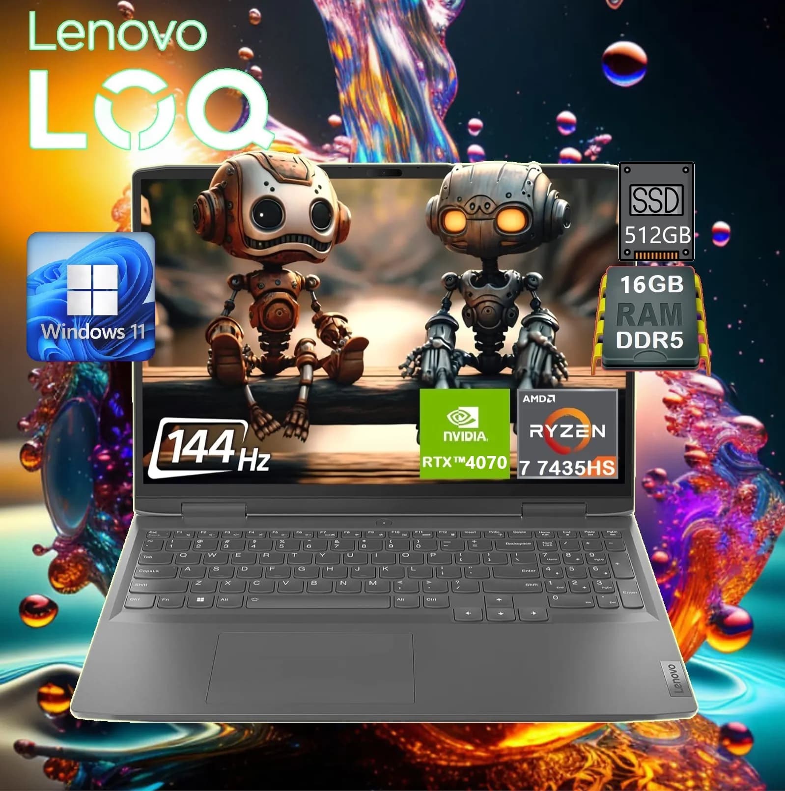 LENOVO AI-Powered LOQ 15ARP9 AMD Ryzen 7 7435HS | 16GB DDR5 RAM; 512GB SSD | RTX 4070, 8GB | 15.6″ FHD IPS Display 144Hz