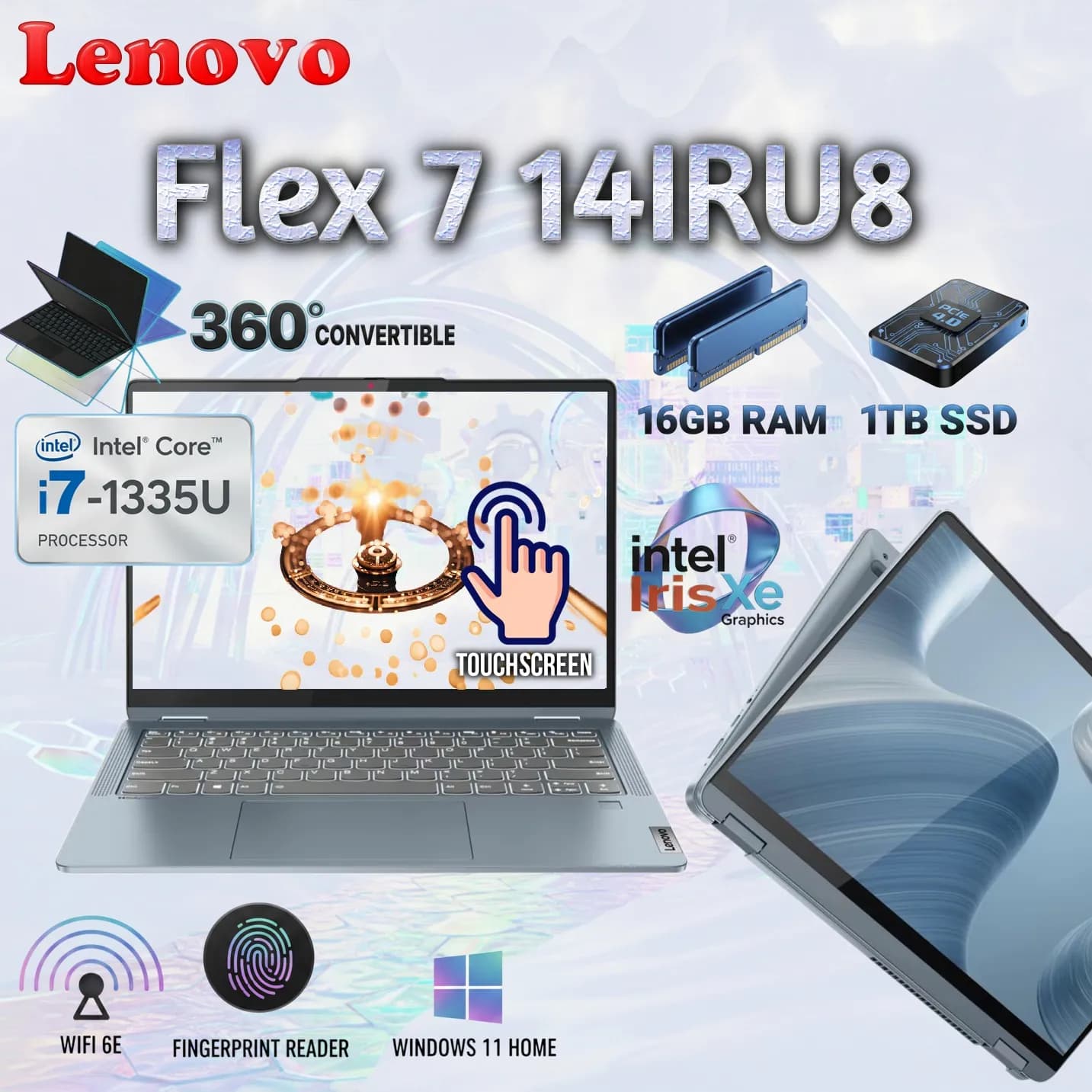 Lenovo Lenovo Flex 7 14IRU8: Intel Core i7-1355U | 16GB DDR4x RAM, 1TB NVMe SSD | Iris Xe Graphics