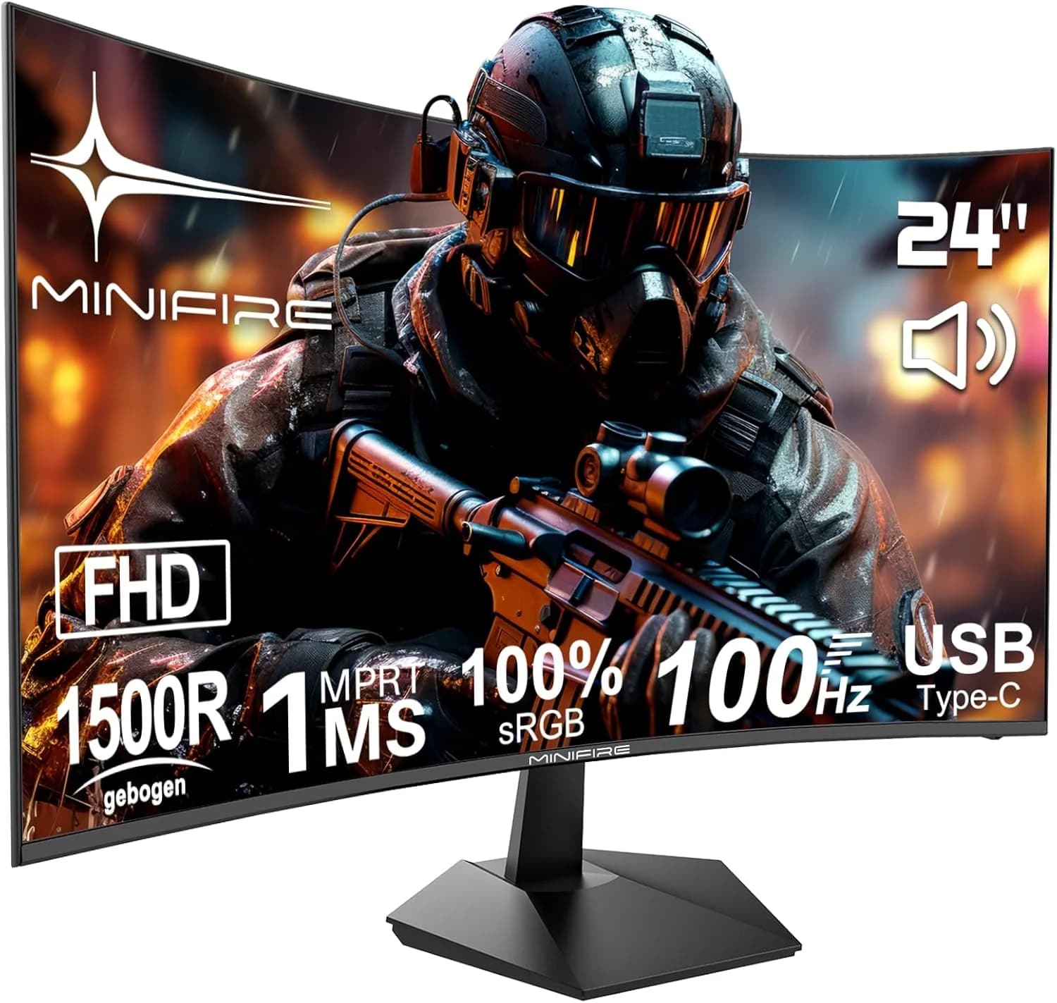Brand New Curved Monitor MINIFIRE 24 inch 100HZ FHD IPS HDMI USB-C MF24C1