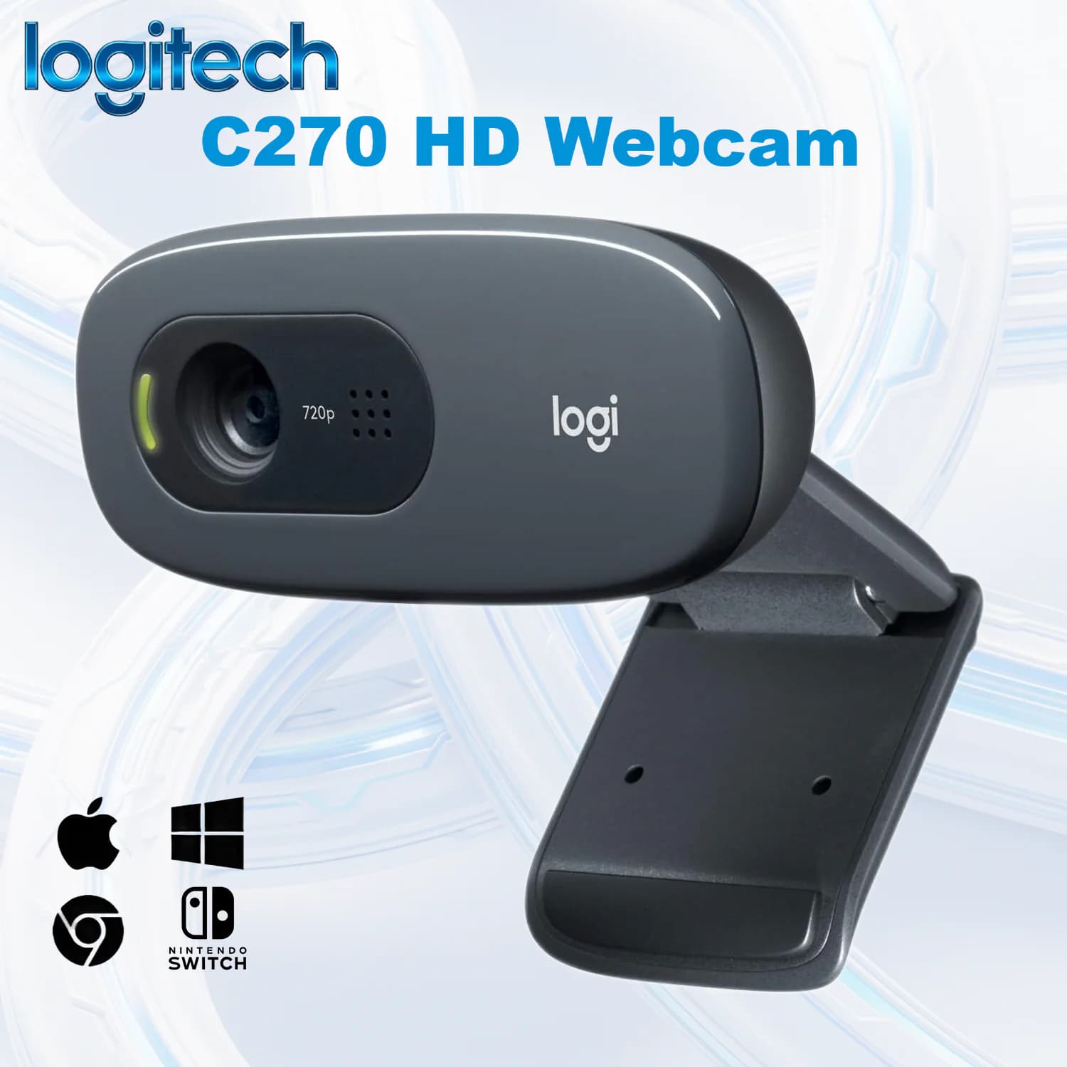 Logitech C270 HD Webcam With 720p/30fps Widescreen Video, Noise-Reducing Mic, RightLight Auto Correction