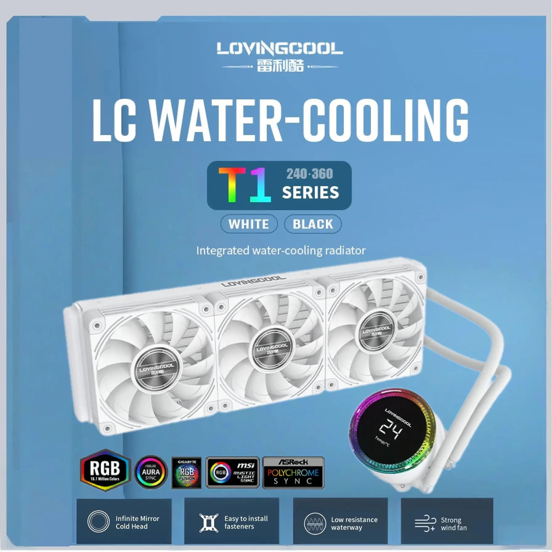 LOVINGCOOL LC-360-T1 360mm Radiator CPU Liquid Cooler with Real Time Temperature Display , 3 x120mm Core Fans, RGB Display, Fan...