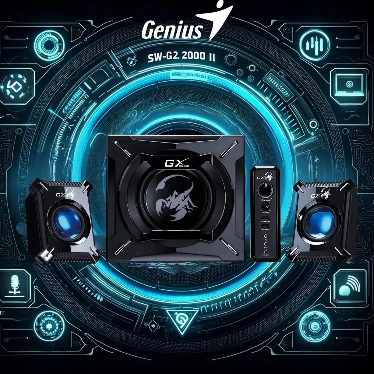 GENIUS SW-G2.1 2000 II Powerful 2.1 Channel Gaming Speaker System With Thunderous Bass, Dynamic LED Effects