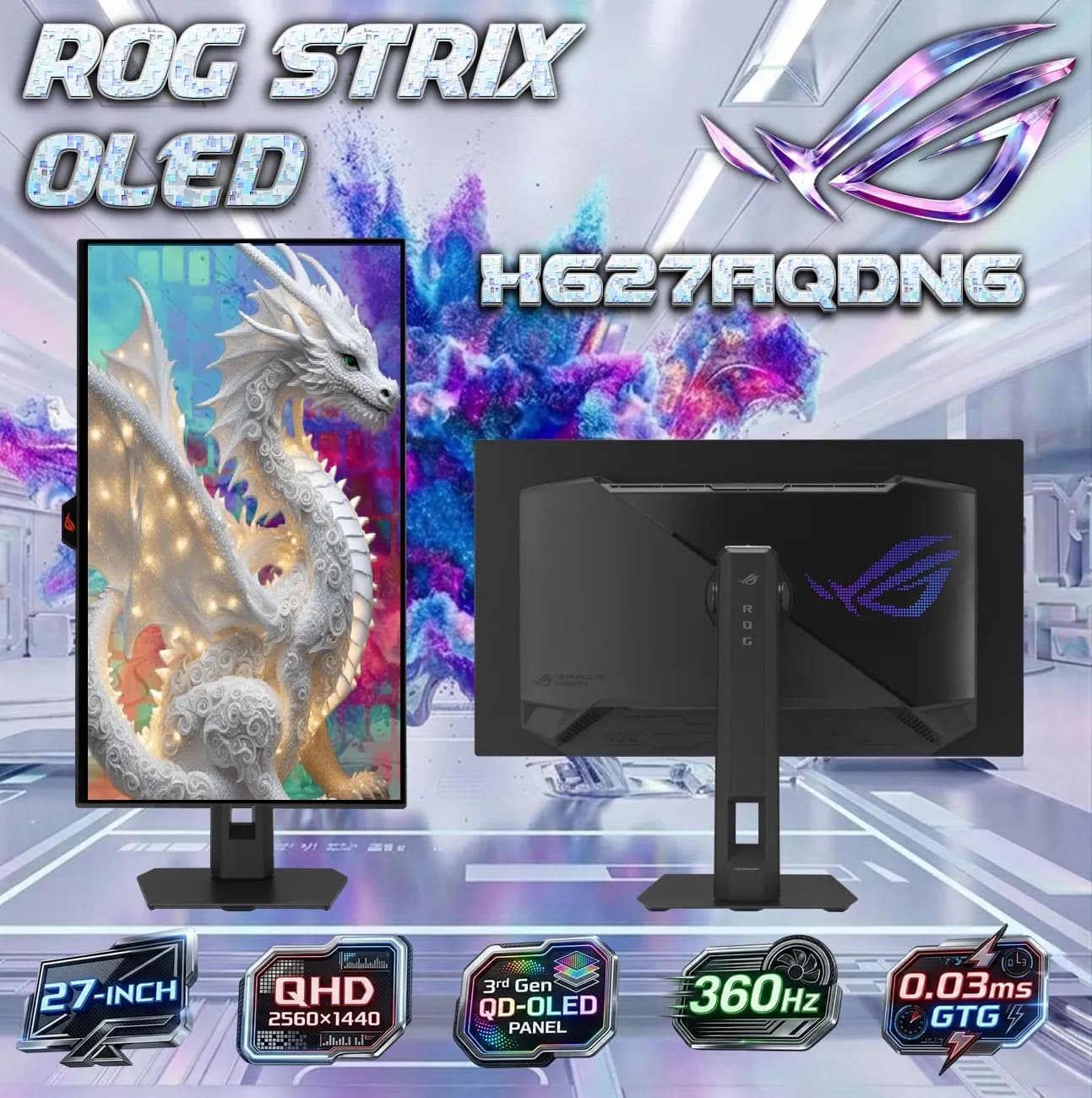 ASUS ROG Strix OLED XG27AQDNG 27-Inch QHD 360Hz QD-OLED Gaming Monitor, 0.03ms GTG, HDR10 True Black 400, 99% DCI-P3