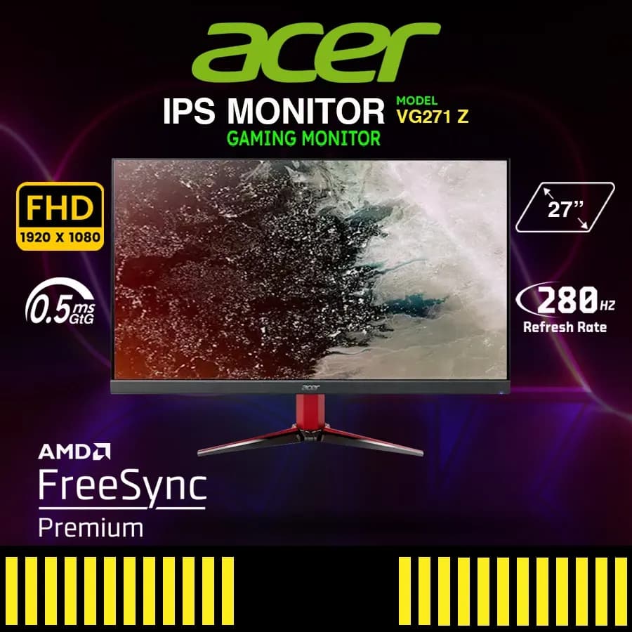 Acer Nitro VG271 Zbmiipx 27″ Full HD (1920 x 1080) IPS Gaming Monitor with AMD FreeSync Premium Technology | Up to 280Hz