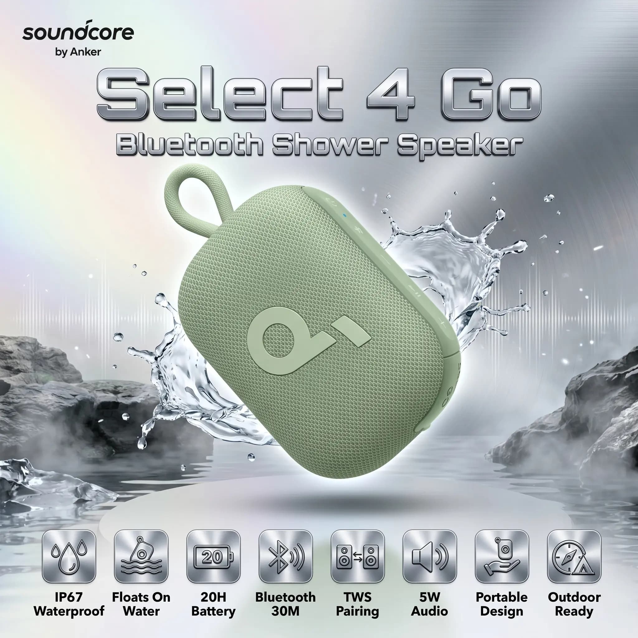 Soundcore Select 4 Go Portable Bluetooth Speaker With IP67 Waterproof Floating Design, 20H Battery, 5W Punchy Audio