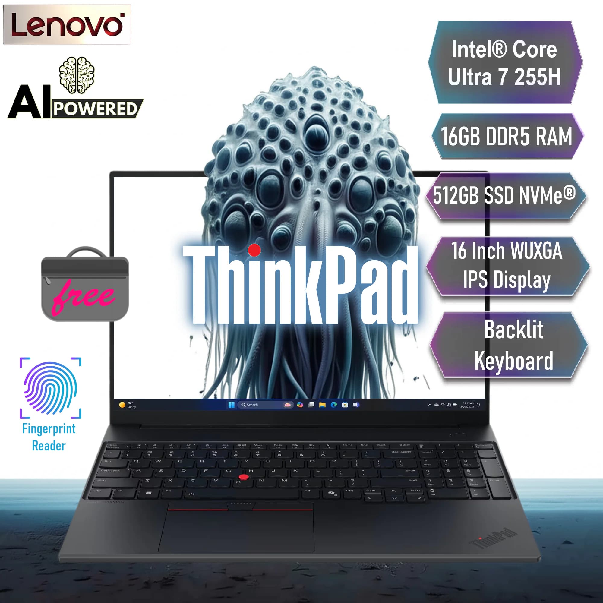 LENOVO AI PC ThinkPad E16 Gen 3 Intel Core Ultra 7 255H with AI Boost, up to 13 TOPS | 16GB DDR5 RAM , 512GB SSD NVMe (AK-03701)