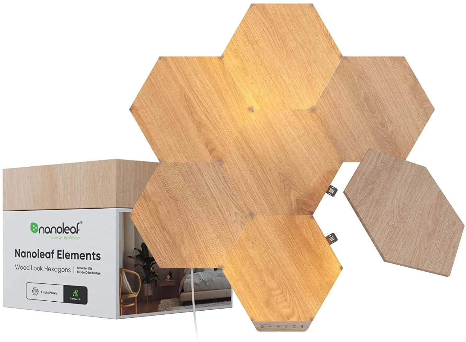 Nanoleaf Elements โ Wood Look Hexagons Smarter Kit (7 Panels)