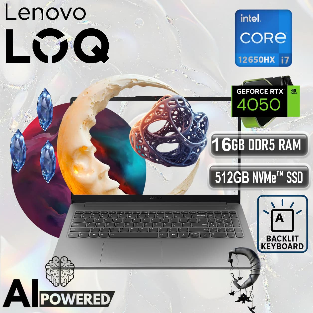 LENOVO AI PC LOQ 15IAX9E Intel Core i7-12650HX | 16GB DDR5 RAM; 512GB SSD NVMe | RTX 4050 6GB | 15.6 inch IPS FHD Display 144Hz