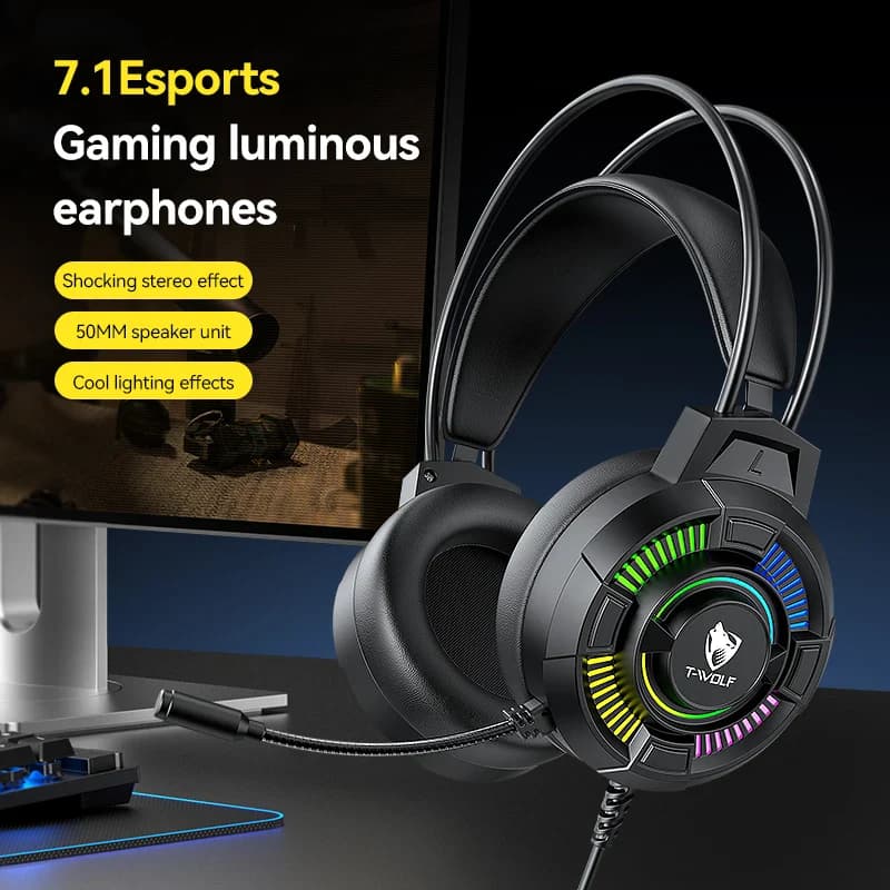 T-WOLF H140 Wired Gaming Headset RGB Black