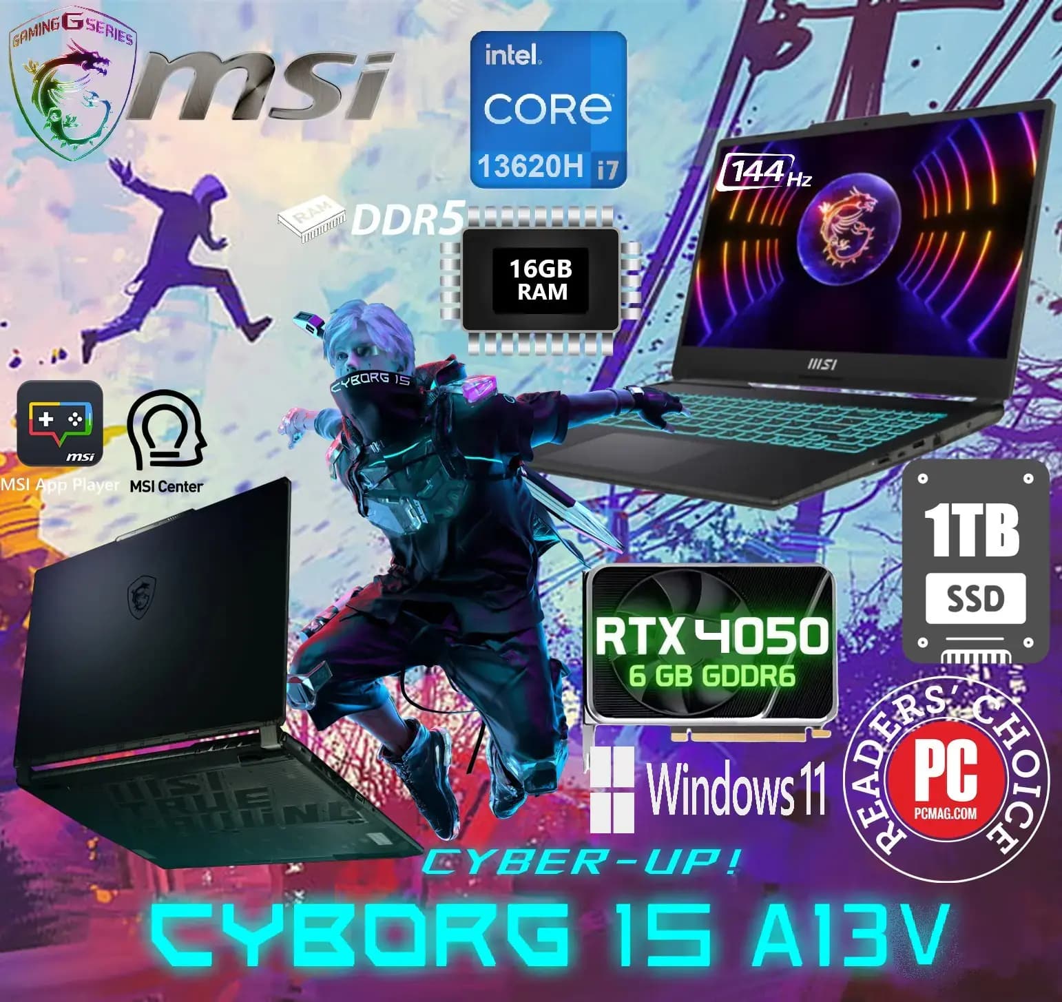 MSI Cyborg 15 A13VE Intel Core i7 -13620H | 16GB DDR5 RAM, 1TB SSD | RTX 4050 6GB GDDR6 | 15.6″ FHD IPS 144Hz | Windows 11