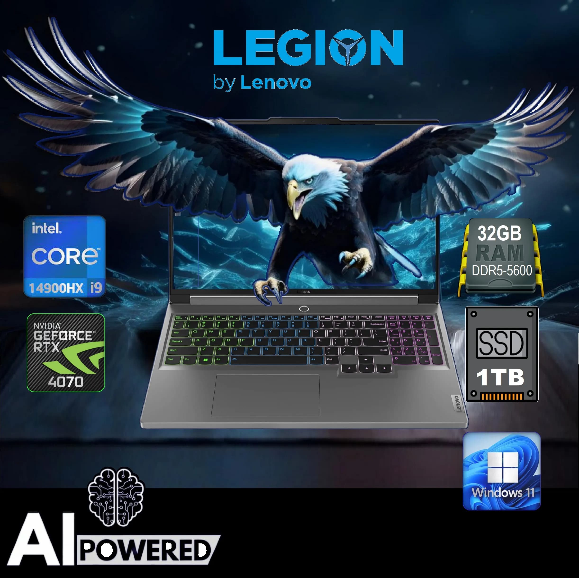 LENOVO AI-Powered Legion 5 16IRX9 Intel Core i9-14900HX | 32GB DDR5 RAM ; 1TB SSD | RTX 4070 , 8GB | 16″ WQXGA IPS Display 165Hz