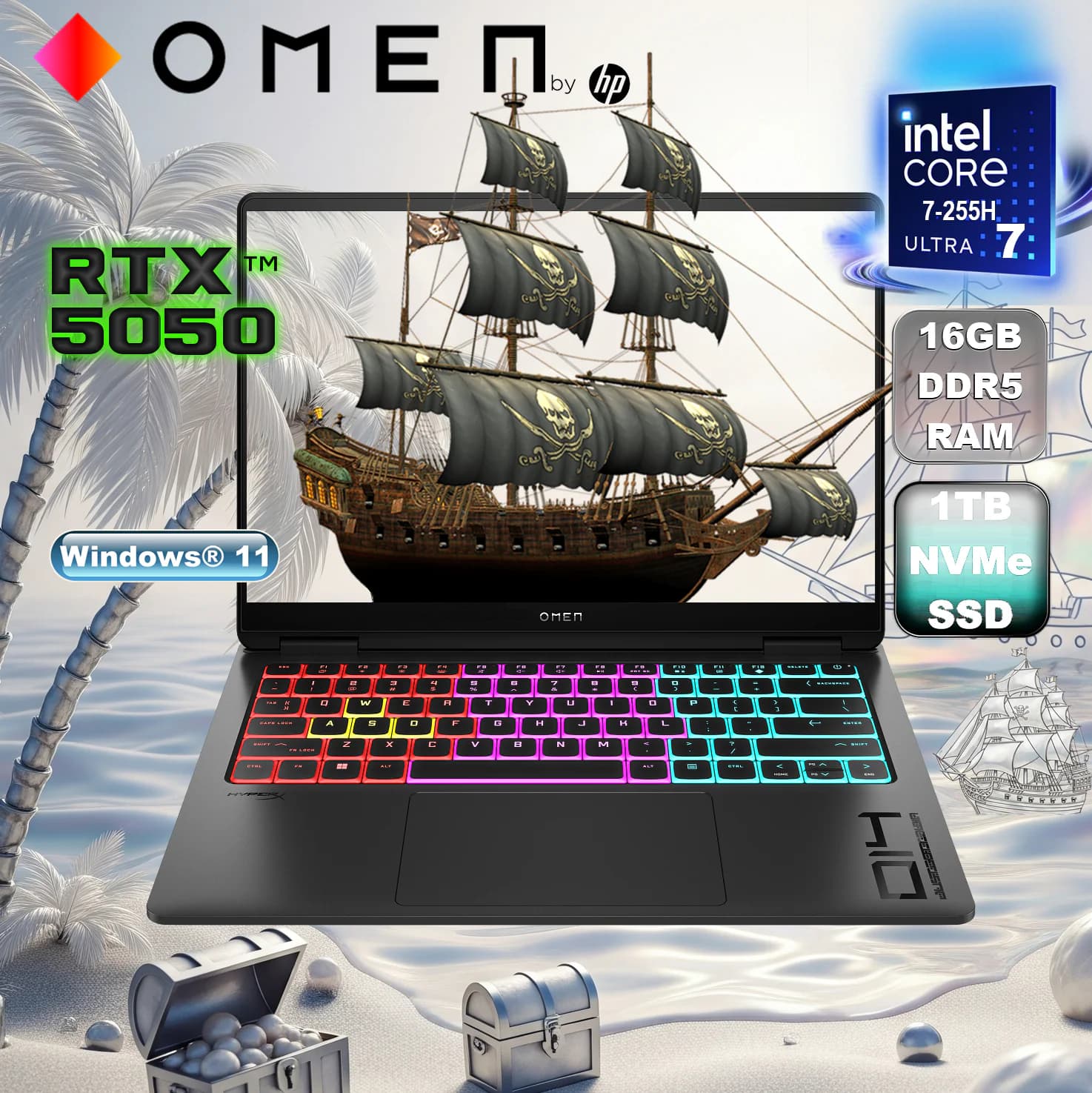 OMEN Transcend 14-fb1010nia Intel Core Ultra 7 255H | 16GB DDR5 RAM, 1TB NVMe SSD | RTX 5050 (8GB)