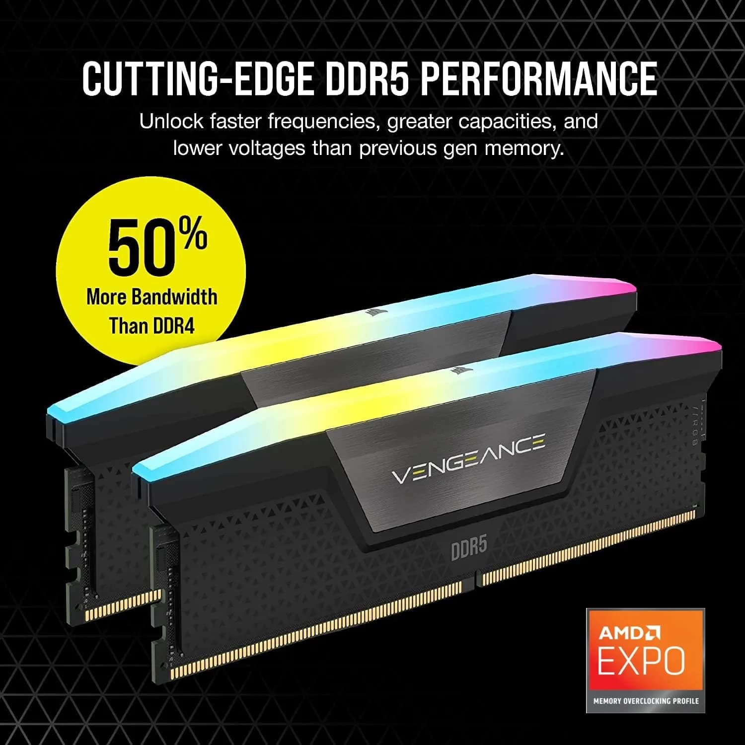 CORSAIR Vengeance RGB 64GB Kit (2 x 32GB) PC RAM DDR5 6000MHz CL30 (PC5 48000) 1.40V 288-Pin AMD Ready