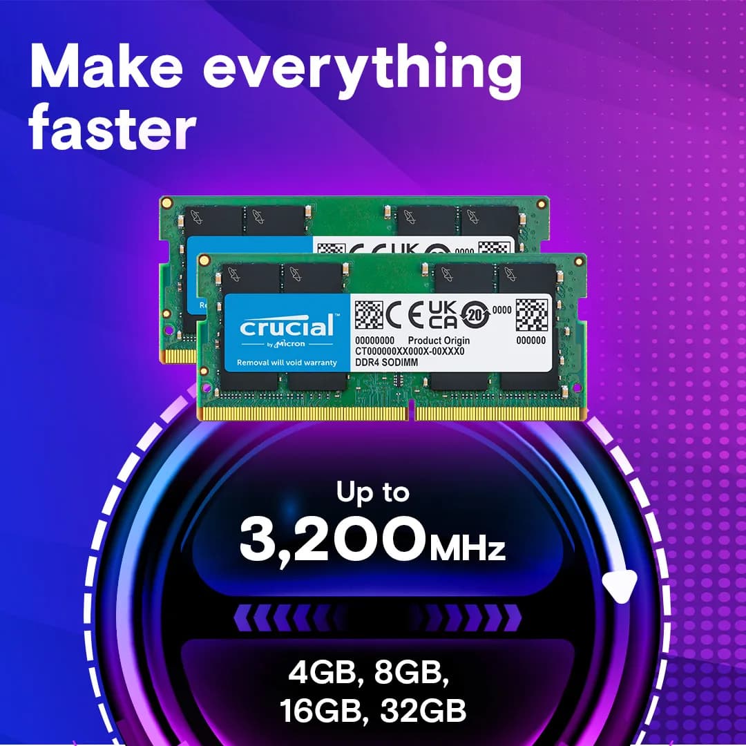 Crucial 32GB RAM Kit (16GBx2) DDR4-3200 SODIMM , CL 22 1.2V , Unbuffered 260-Pin Laptop Memory | CT2K16G4SFRA32A