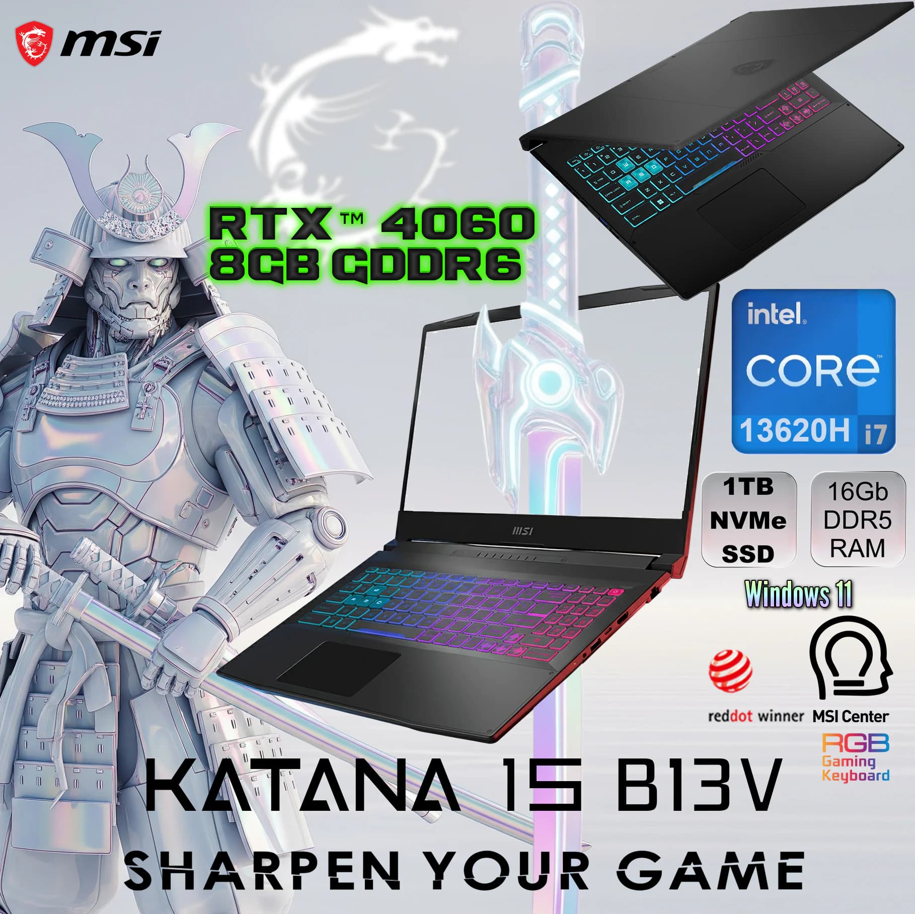 MSI KATANA 15 B13VFK Intel Core i7-13620H | 16GB DDR5 RAM , 1TB NVMe SSD | GeForce RTX 4060 (8GB) (AK-27400)