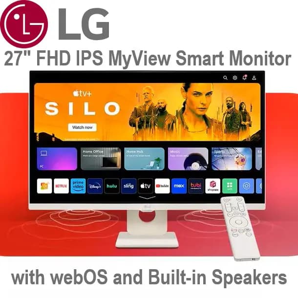 LG 27″ Full HD IPS MyView Smart Monitor with webOS and Built-in Speakers; FHD (1920 x 1080); ThinQ Home Dashboard