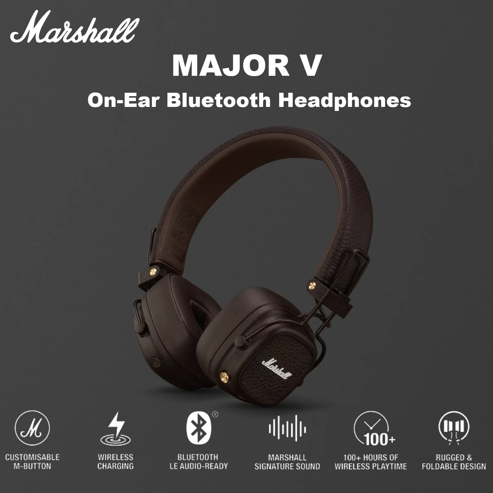 Marshall MAJOR V On-Ear Bluetooth Headphones With 100+ Hours Playtime, Wireless & USB-C Charging, Customisable M-Button,...