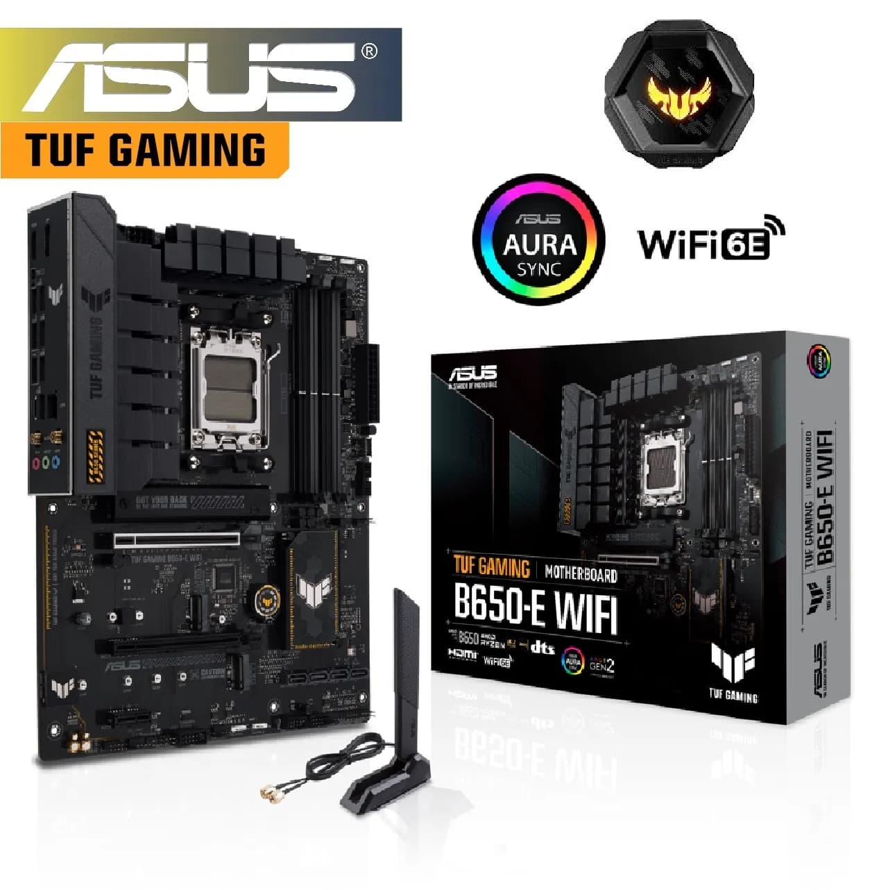 ASUS TUF GAMING B650-E WIFI AMD B650 AM5 ATX motherboard, DDR5, 8+2 teamed power stages, PCIe 5.0, a PCIe 5.0 M.2 slot, Realtek...