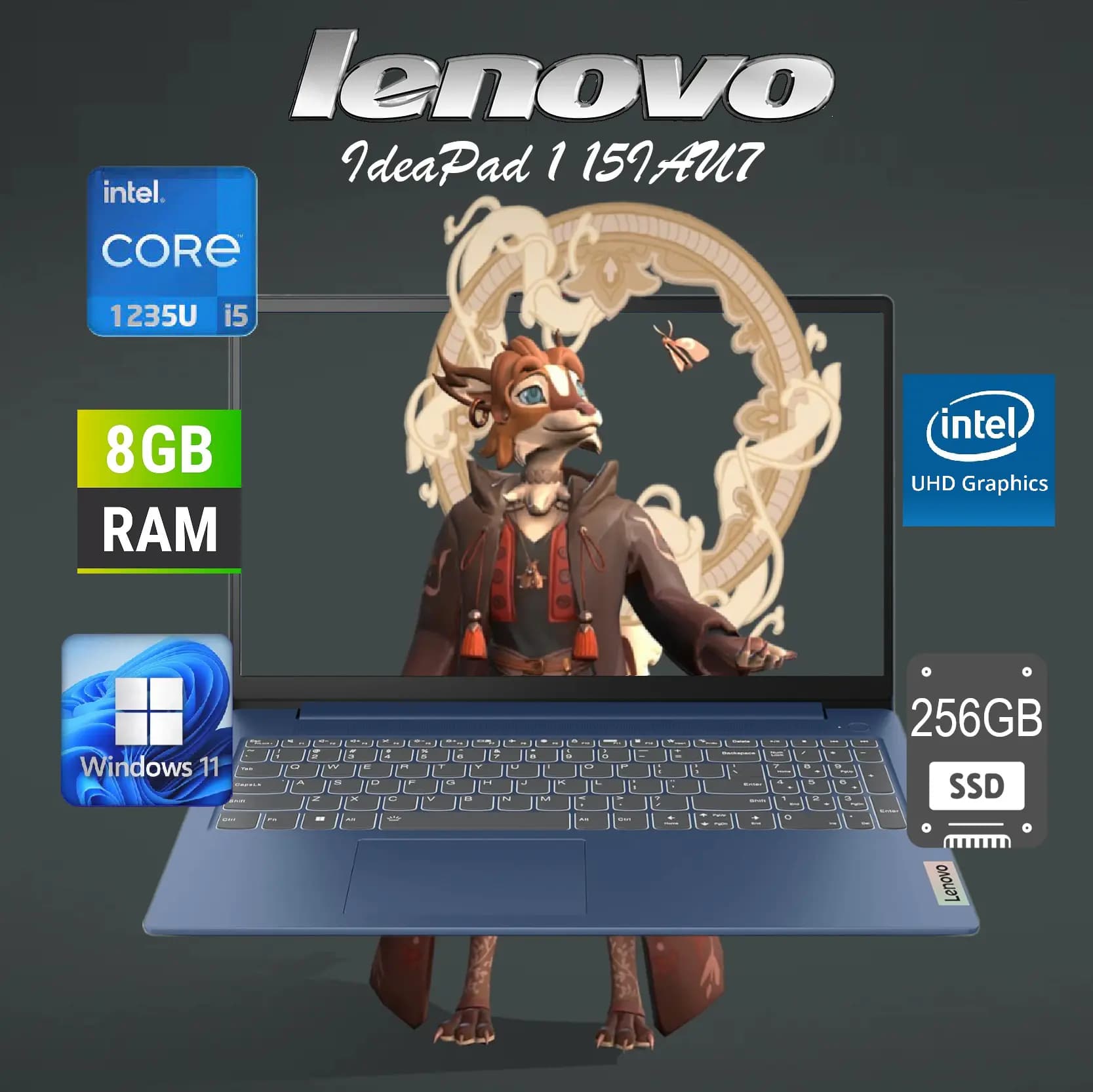 Lenovo IdeaPad 1 15IAU7 Intel Core i5-1235U | 8 GB RAM DDR4, 256GB SSD NVMe | 15.6 Inch FHD TN Display | Intel UHD Graphics