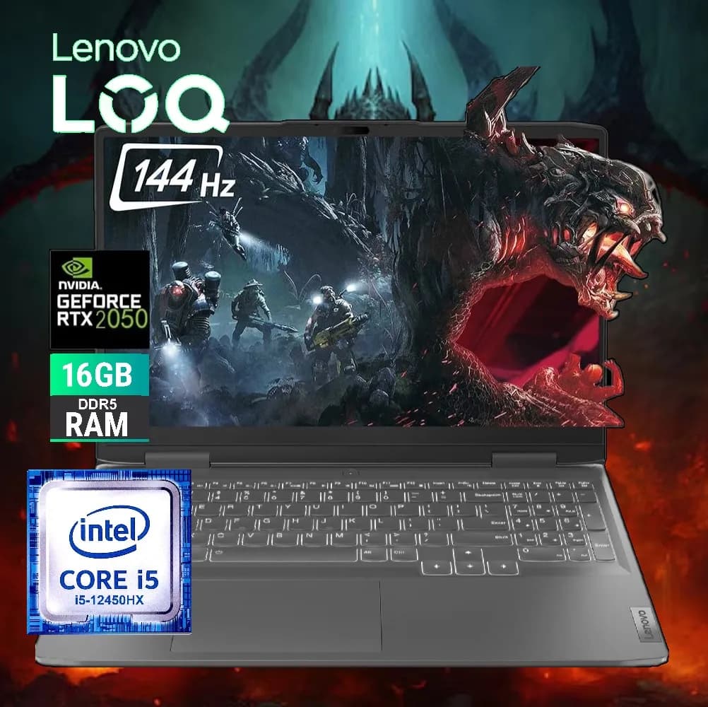 Lenovo LOQ 15IAX9 Intel Core i5-12450HX | 16GB DDR5 RAM; 512GB SSD | RTX 2050 4GB | 15.6″ FHD IPS Display 144Hz