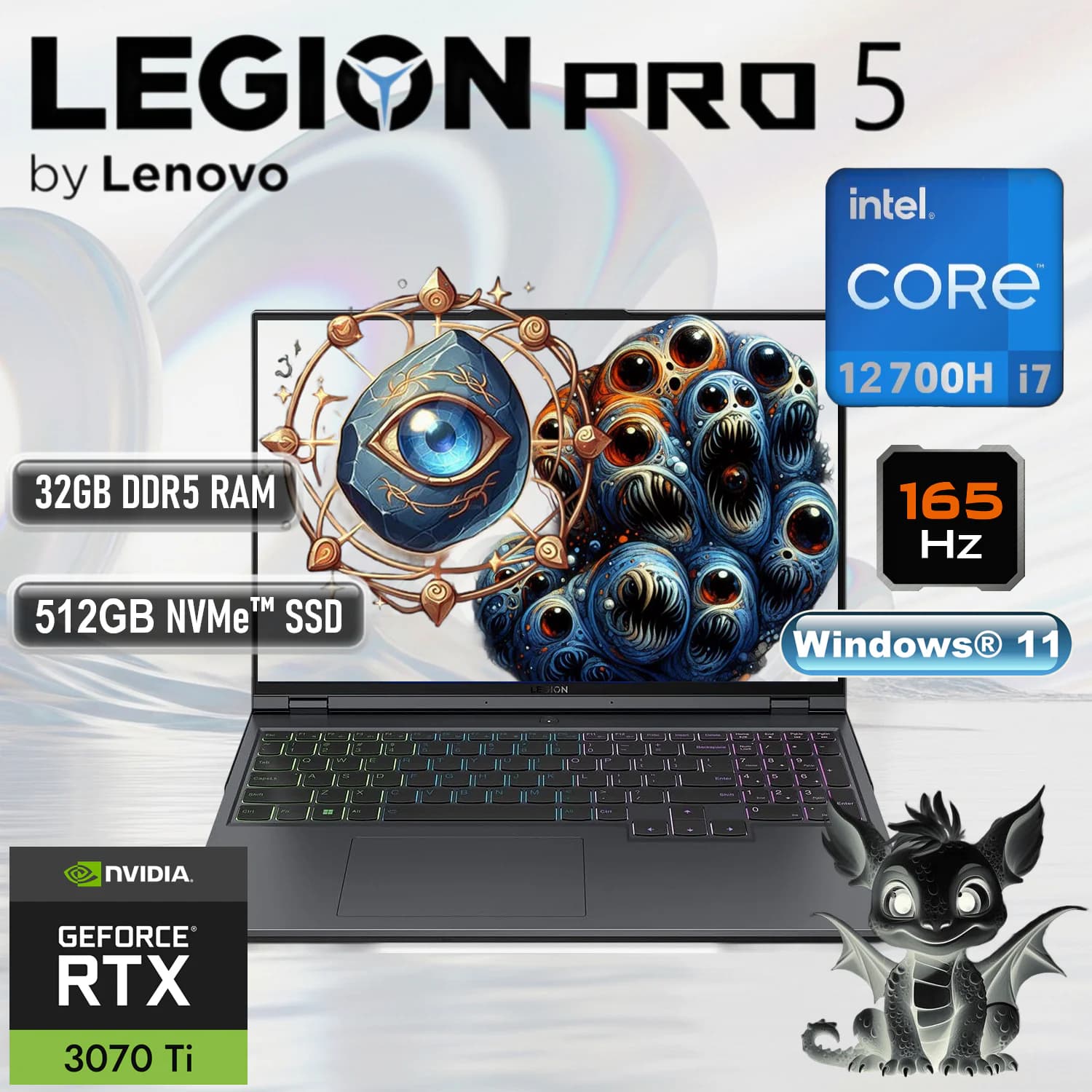 Legion 5 Pro 16IAH7H Intel Core i7-12700H | 32GB DDR5 RAM, 512SSD NVMe | RTX 3070 Ti (8GB) | 16-inch WQXGA 165Hz Display