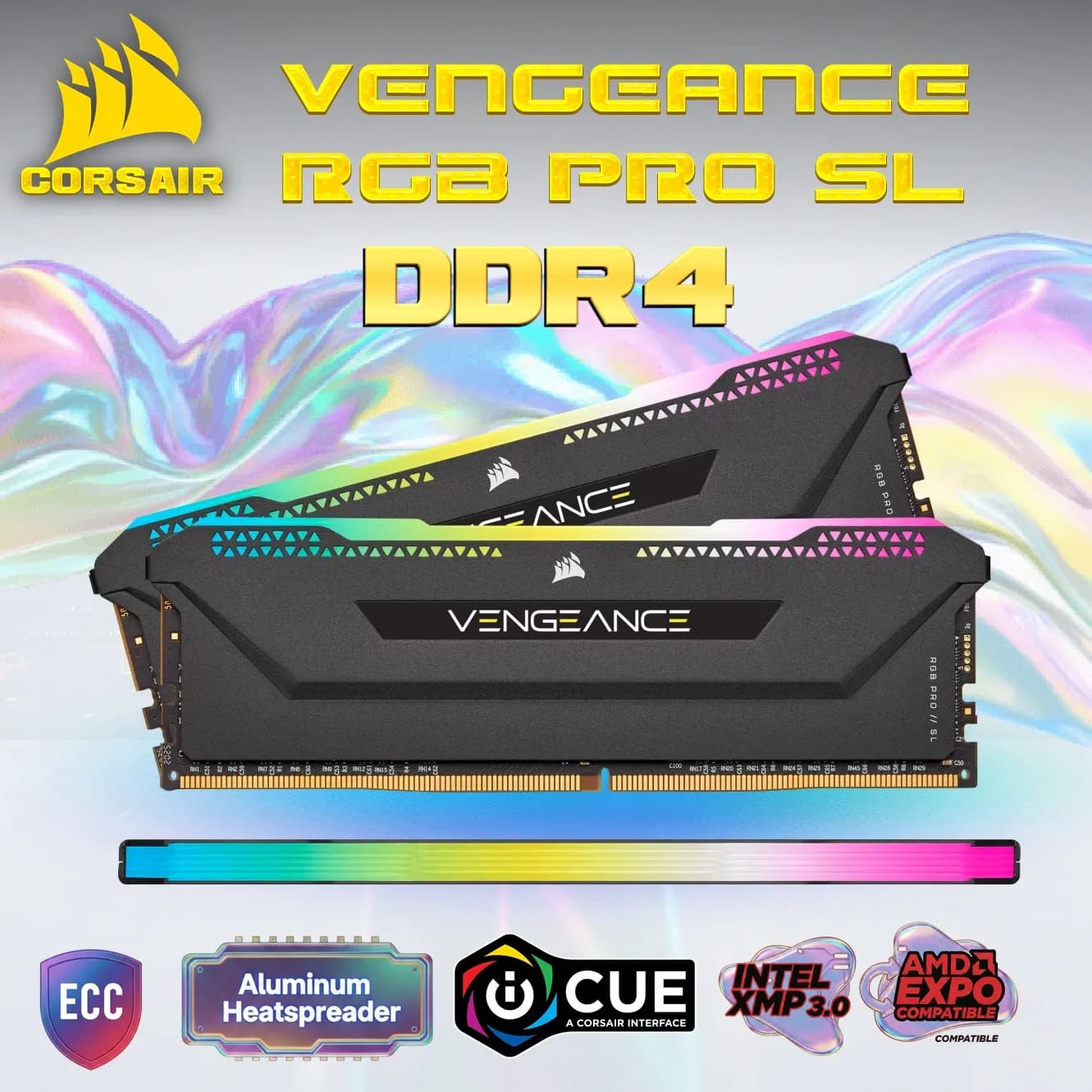 Corsair Vengeance RGB Pro SL 16GB DDR4 RAM Kit (2x 8GB) 3200MHz C16 1.35V Memory, Dynamic MultiZone RGB, Low Profile,... (AK-21639)