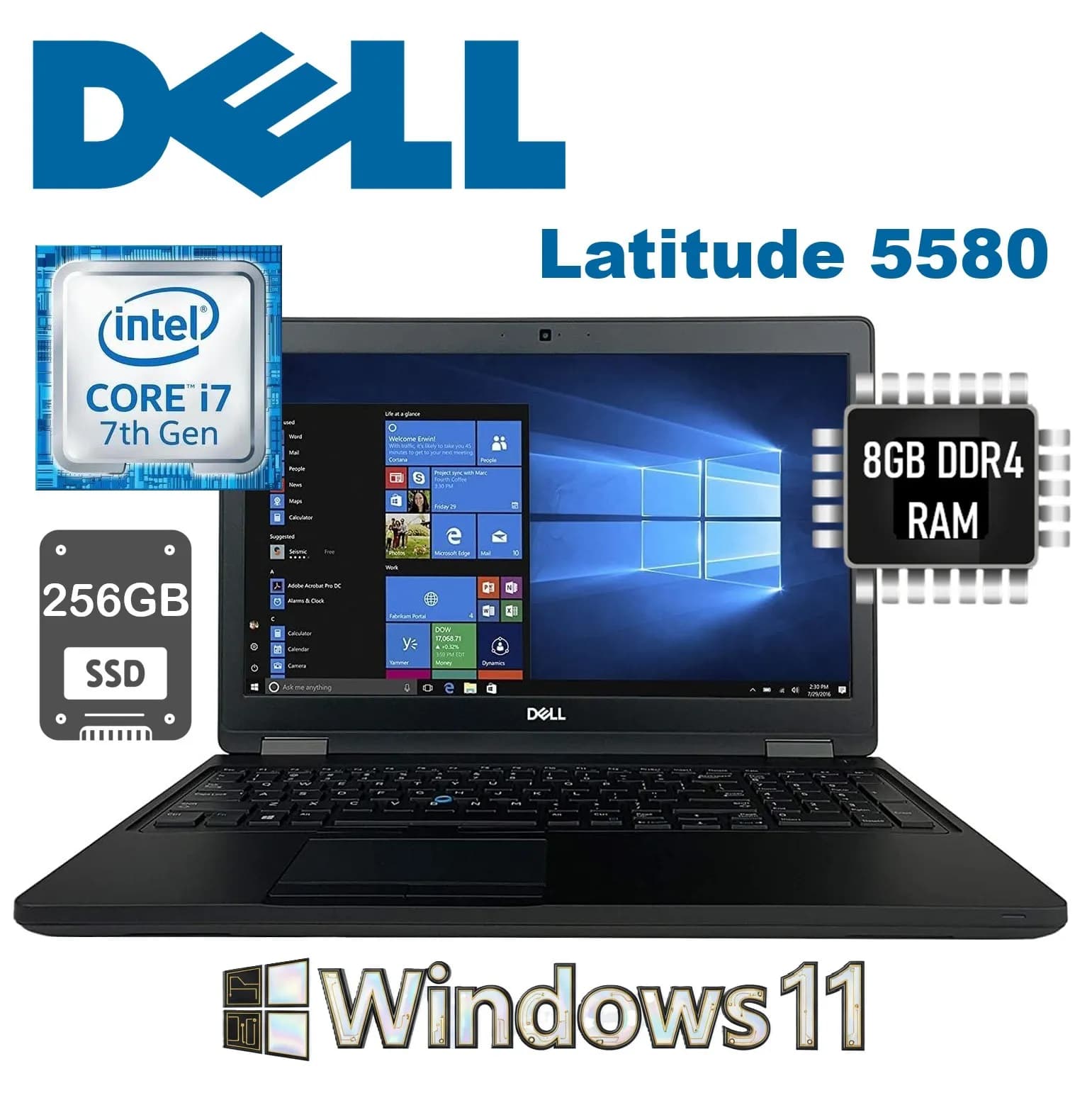 Dell Latitude 5580 Intel Core i7-7600U | 8GB DDR4 RAM; 256GB SSD | 15.6-inch HD IPS Display | WINDOWS 11 | USED