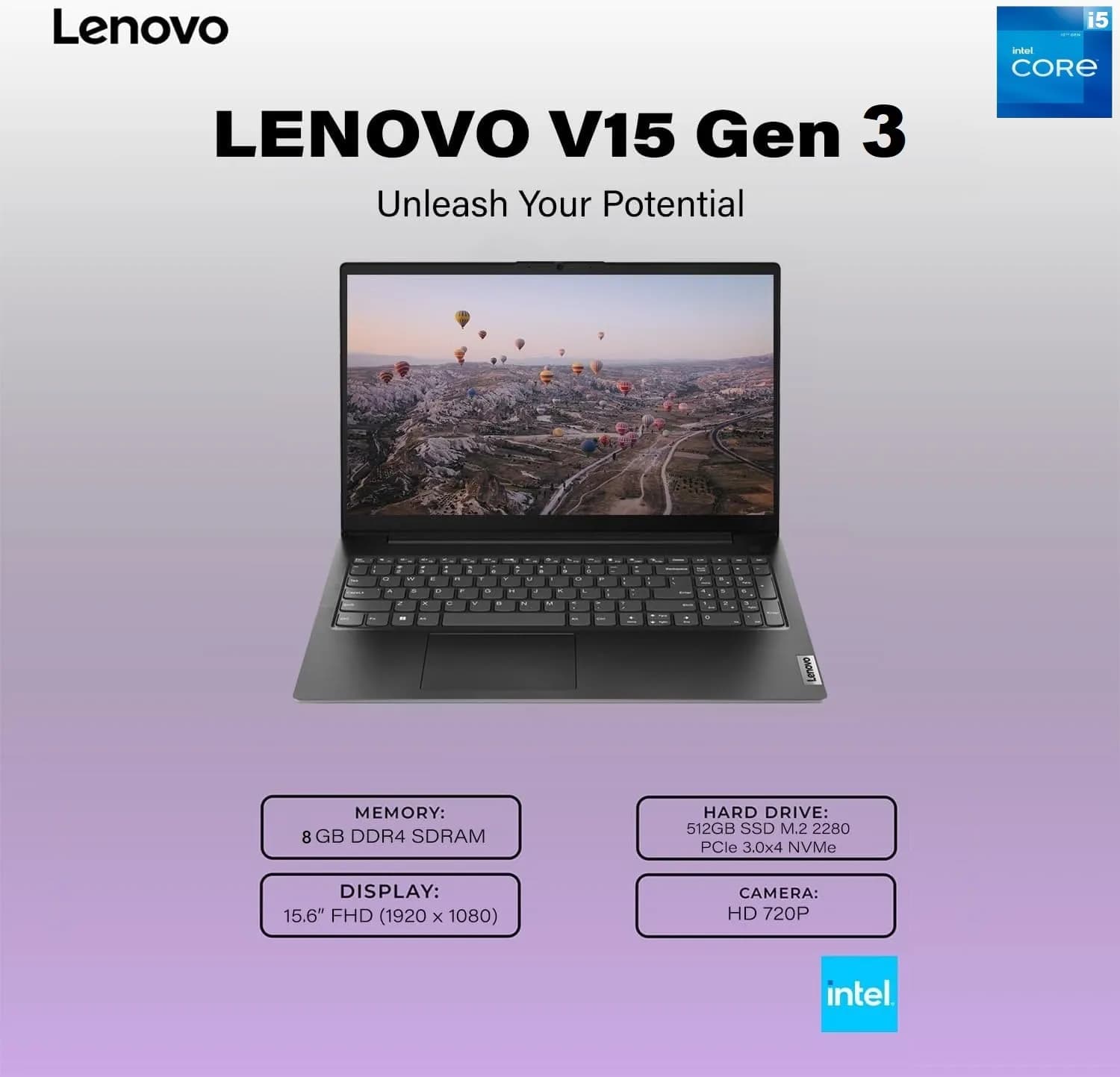 Lenovo V15 82TTA097IH Intel Core i5-1235U , 8GB RAM , 512GB SSD , 15.6โณ FHD (1920ร1080) Antiglare 250 nits , DOS , Thin and...