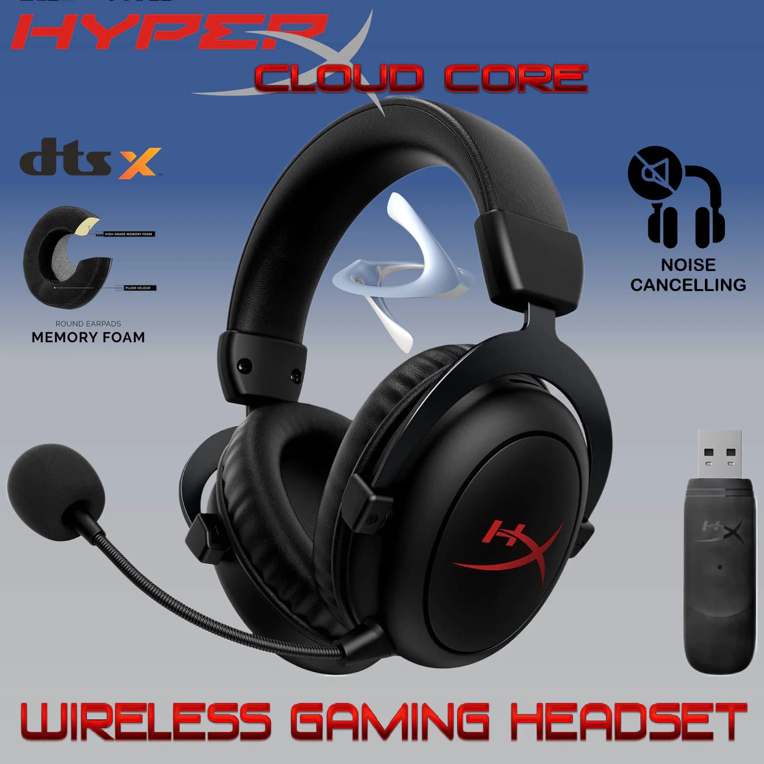 HyperX Cloud Core Wireless Gaming Headset With DTS Headphone:X, 20Hr Battery, Memory Foam Comfort