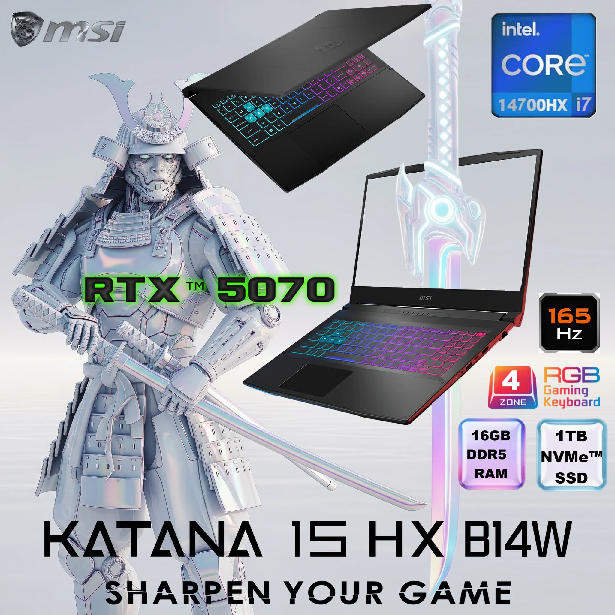 MSI Katana 15 HX B14WGK Intel Core i7-14650HX | 16GB DDR5 RAM; 1TB NVMe SSD | RTX 5070, 8GB