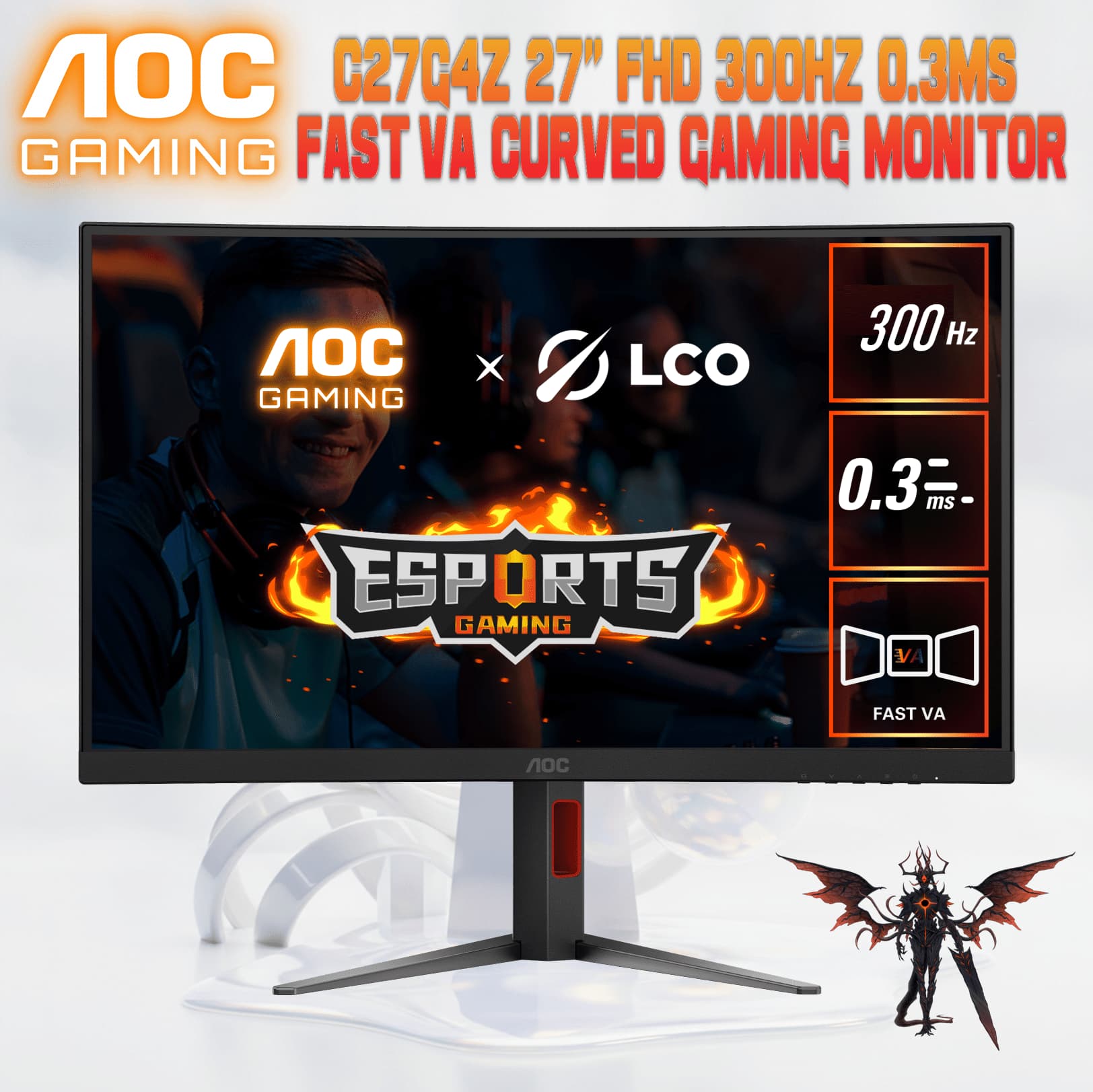 AOC C27G4Z 27″ FHD 300Hz 0.3ms Fast VA Curved Gaming Monitor