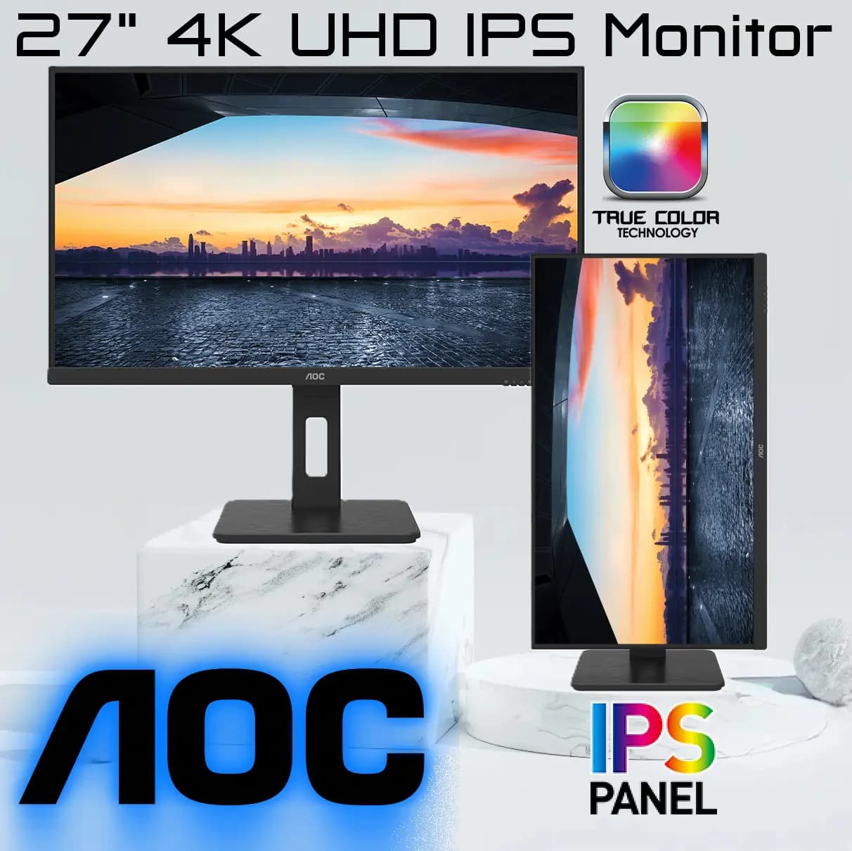 AOC U27P10 27″ 4K 75Hz UHD IPS Monitor, 96% DCI-P3, HDR, 1.07 Billion Colors, PBP/PIP, HDMI & DP Ports