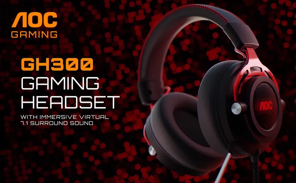 AOC GH300 USB Gaming Headset with RGB-LED Gaming Headset with Detachable Microphone, 50mm Drivers