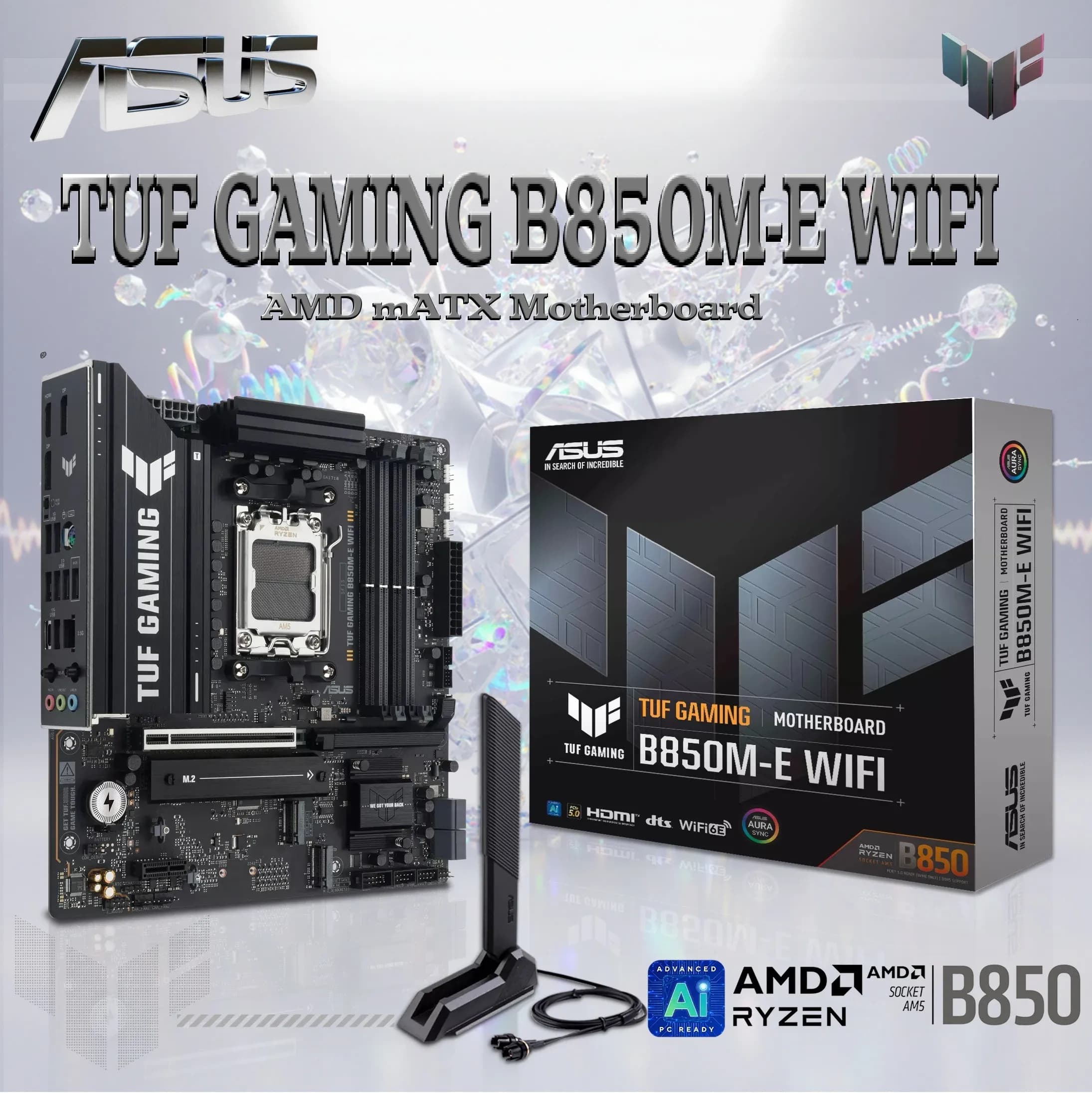 Asus TUF Gaming B850M-E WiFi AMD mATX Motherboard With AM5 Support, PCIe 5.0 Graphics Slot, DDR5 8000+ MT/s, WiFi 6E, 2.5Gb... (AK-02914)