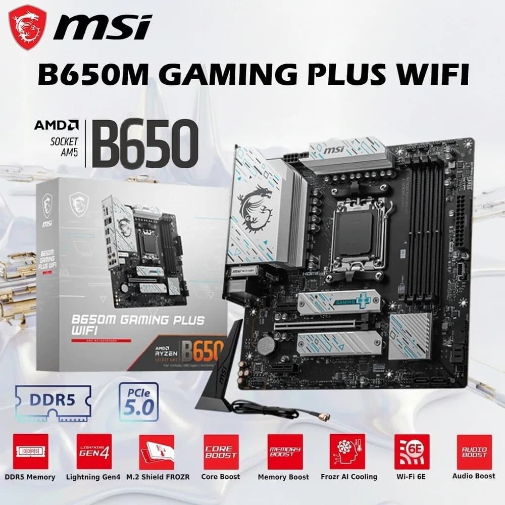 MSI B650M Gaming Plus WiFi AM5 mATX Motherboard With DDR5 7200+ OC Support, PCIe 4.0, Dual M.2 Gen4, Wi-Fi 6E, 2.5G LAN, 10+2+1...