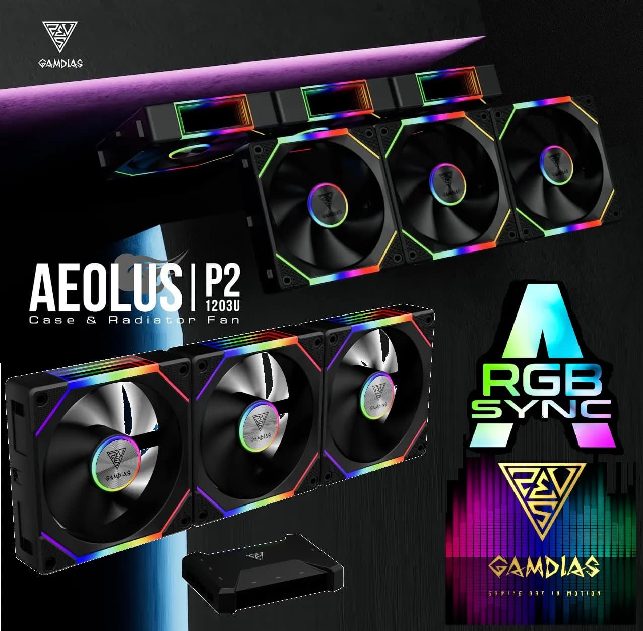 GAMDIAS AEOLUS P2-1203U 120mm ARGB PC Case Fans, Cable-less Daisy Chain Connection, Dual Infinity Mirror Lighting, Swappable...