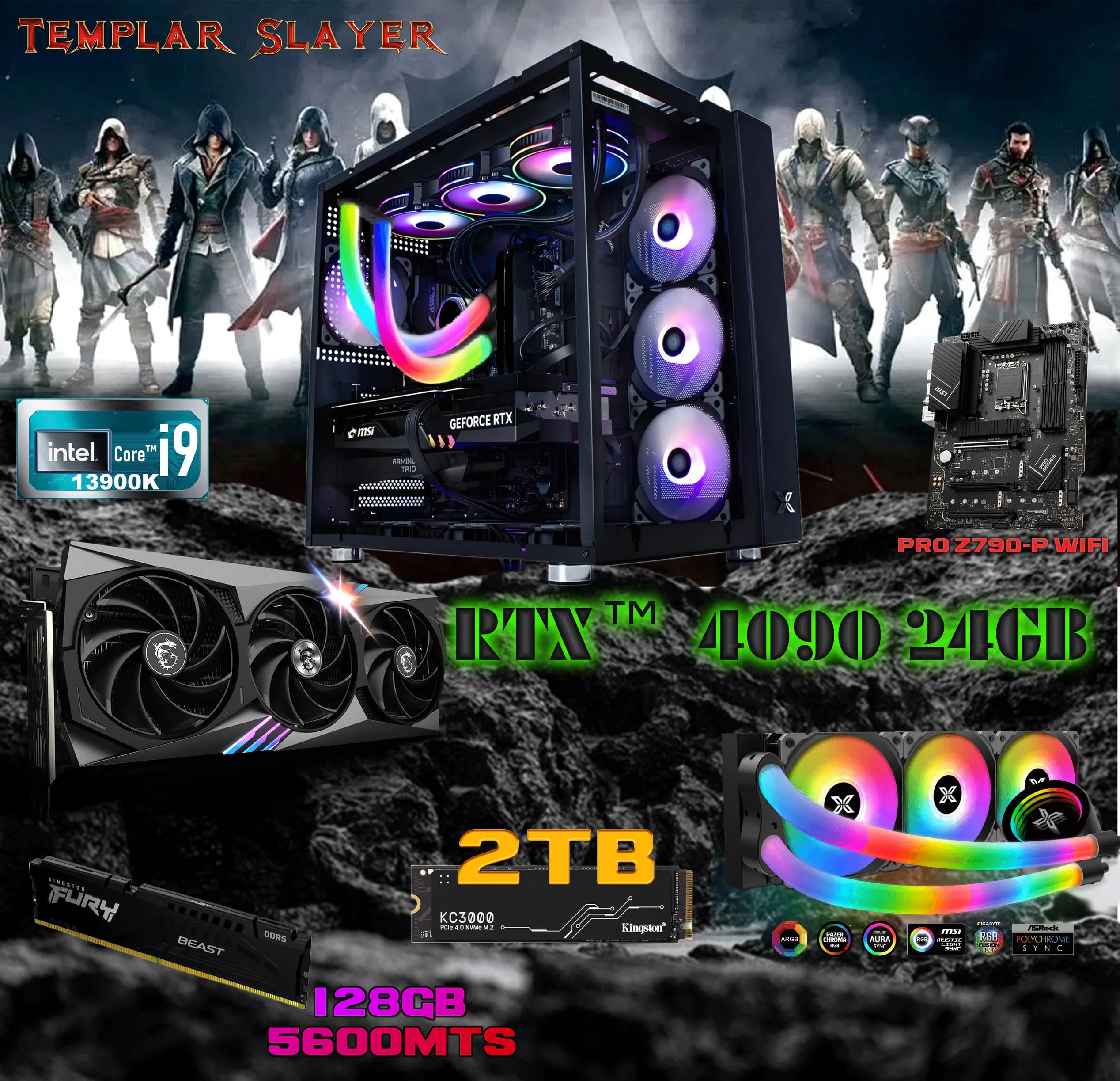 Templar Slayer Used Gaming PC : Intel i9-13900K | MSI Gaming GeForce RTX 4090, 24GB | Kingston FURY Beast 128GB DDR5 RAM