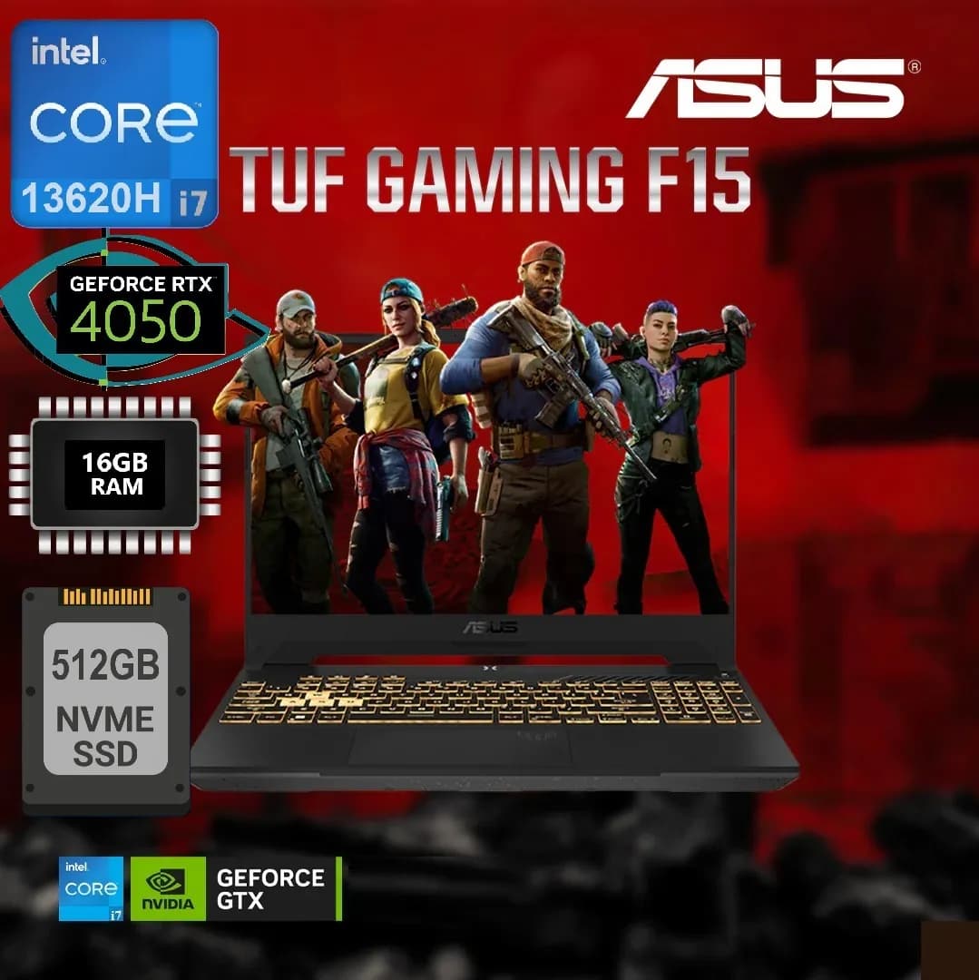 ASUS TUF Gaming F15 FX507VU-LP165 Laptop, Intel Core i7-13620H,16GB RAM, 512GB SSD, Nvidia GeForce RTX 4050 6GB, 15.6โณ FHD IPS...