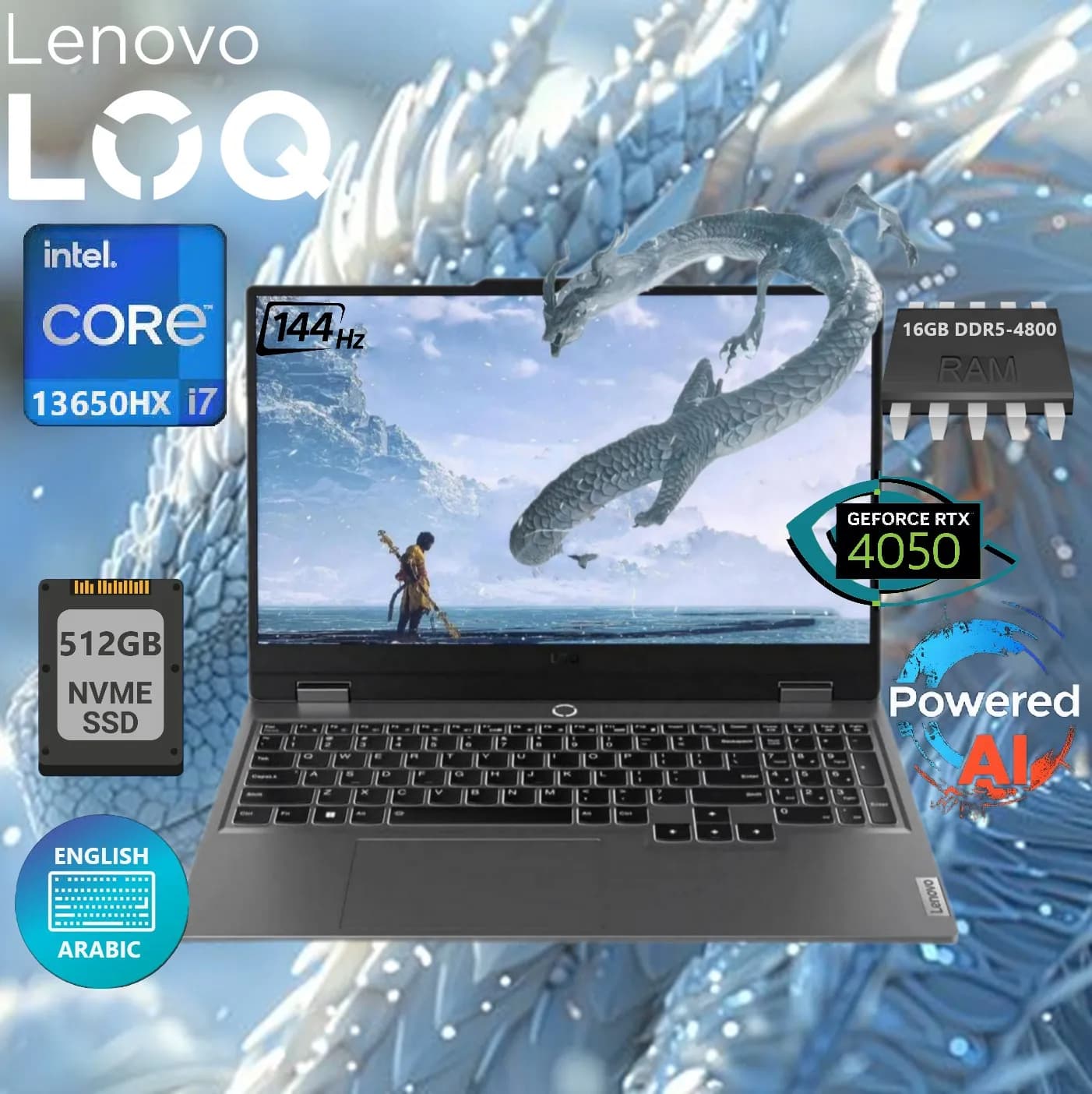 LENOVO AI-Powered LOQ 15IRX9 Intel Core i7-13650HX | 16GB DDR5 RAM; 512 SSD NVMe | RTX 4050 6GB | 15.6″ FHD IPS Display 144Hz