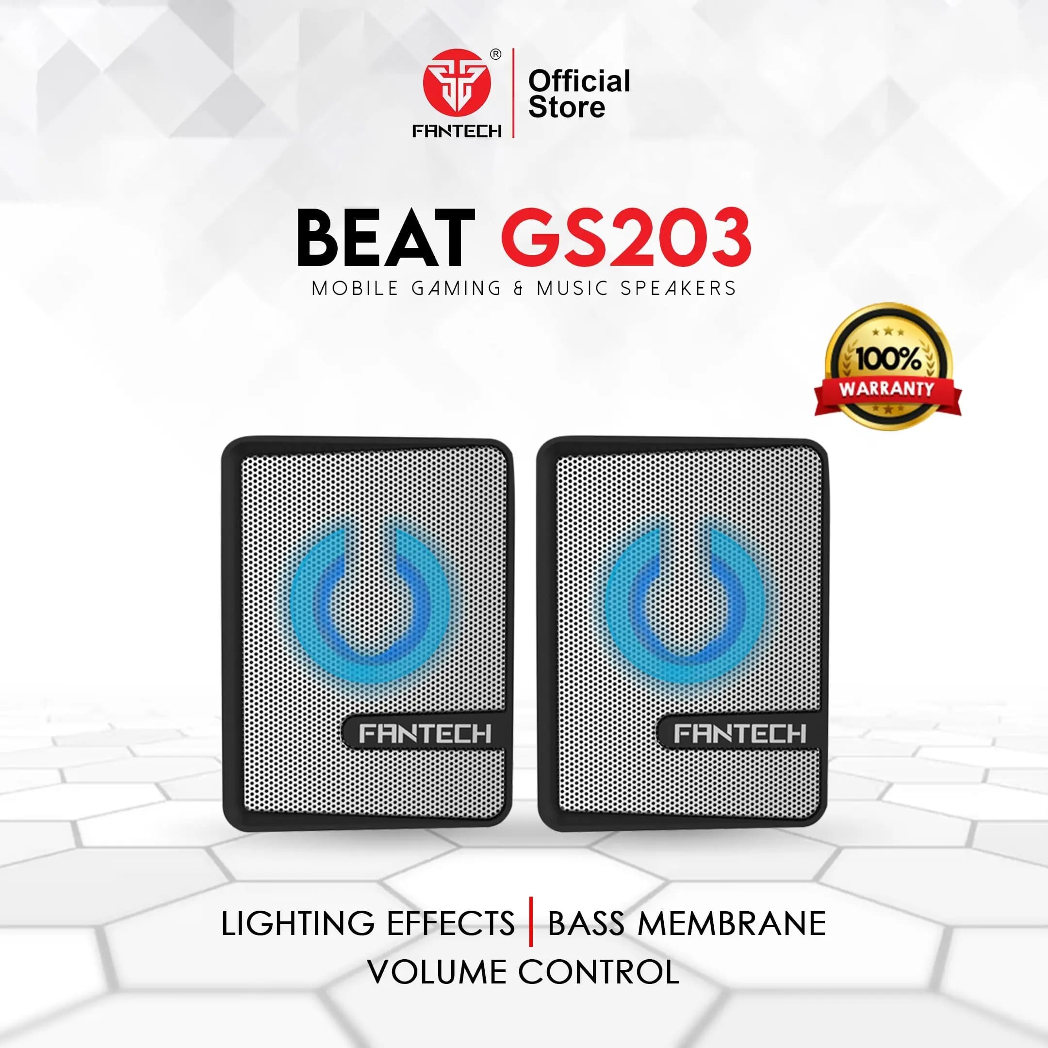FANTECH GS203 Beat Mini Wired Gaming Speaker White With 45mm Driver, RGB Chroma Lighting, USB 5V Plug-and-Play