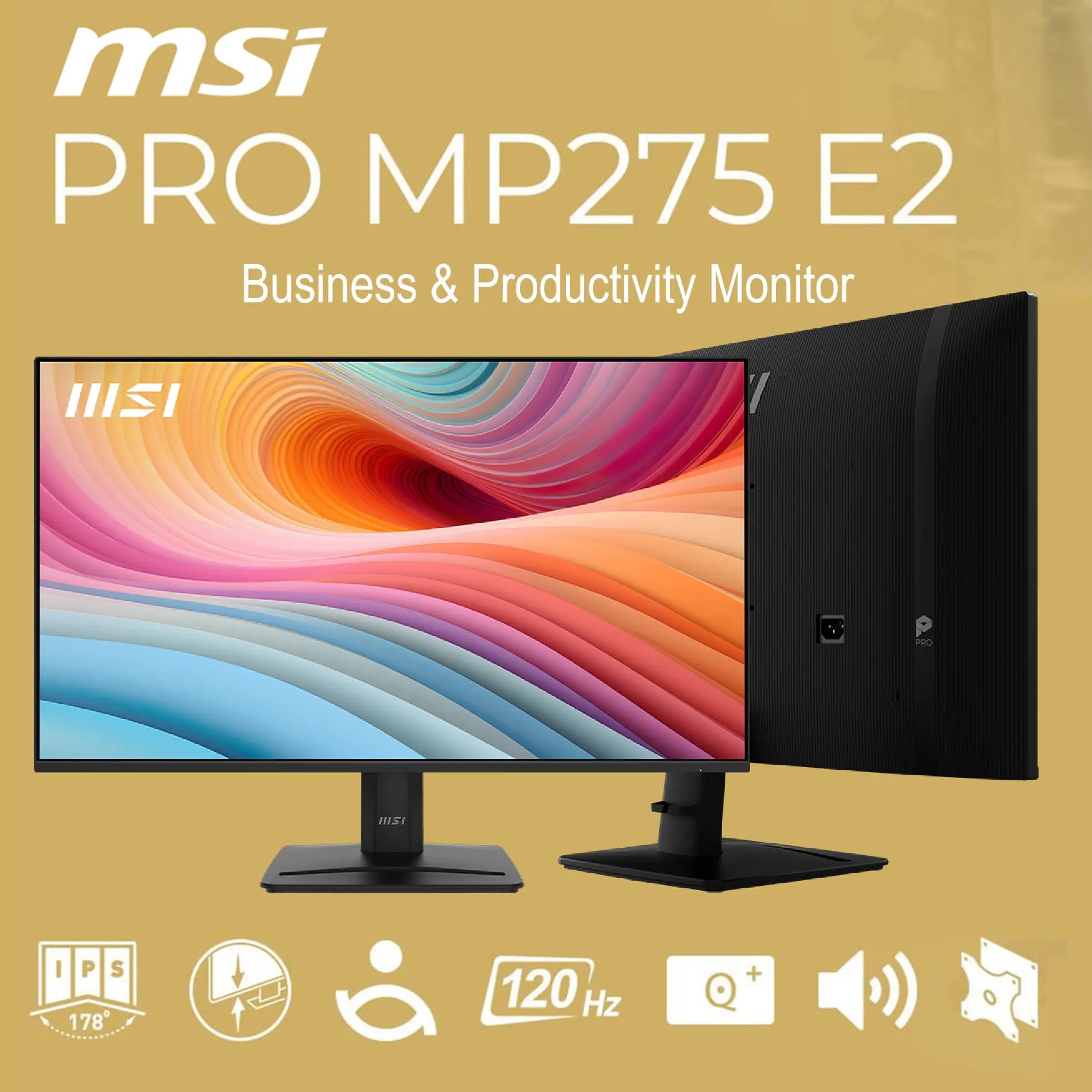 MSI PRO MP275 E2 27″ FHD 120Hz IPS Flat Business & Productivity Monitor; 1ms(MPRT); HDR Ready;Adaptive-Sync