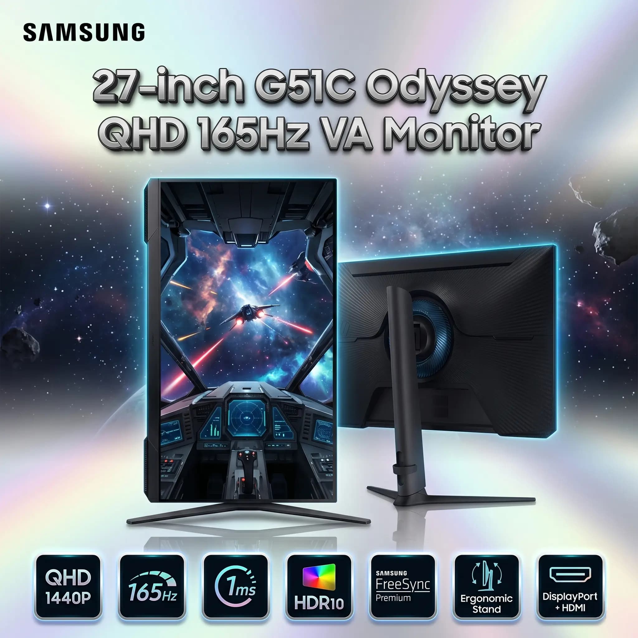Samsung Odyssey G5 27-inch QHD Gaming Monitor, 165Hz, 1ms MPRT, VA Panel, HDR10