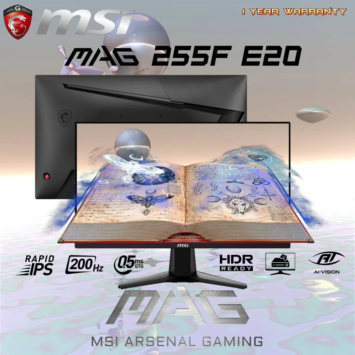MSI MAG 255F E20 24.5″ FHD Gaming Monitor With 200Hz Rapid IPS, 0.5ms Response, HDR Ready, Adaptive Sync, HDMI 2.0b,...