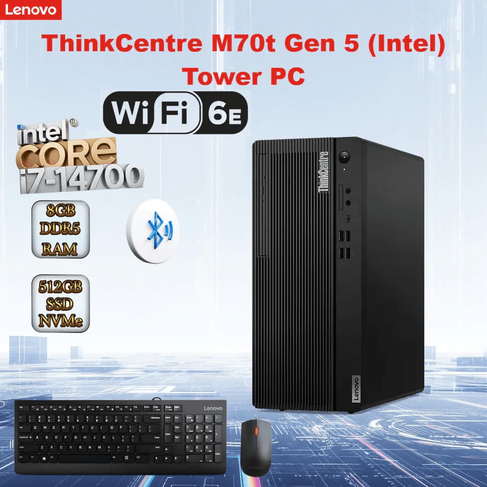 LENOVO ThinkCentre M70t Gen 5 Desktop Intel Core i7-14700 | 8GB DDR5 RAM; 512 SSD NVMe | Intel UHD Graphics 770 | DOS