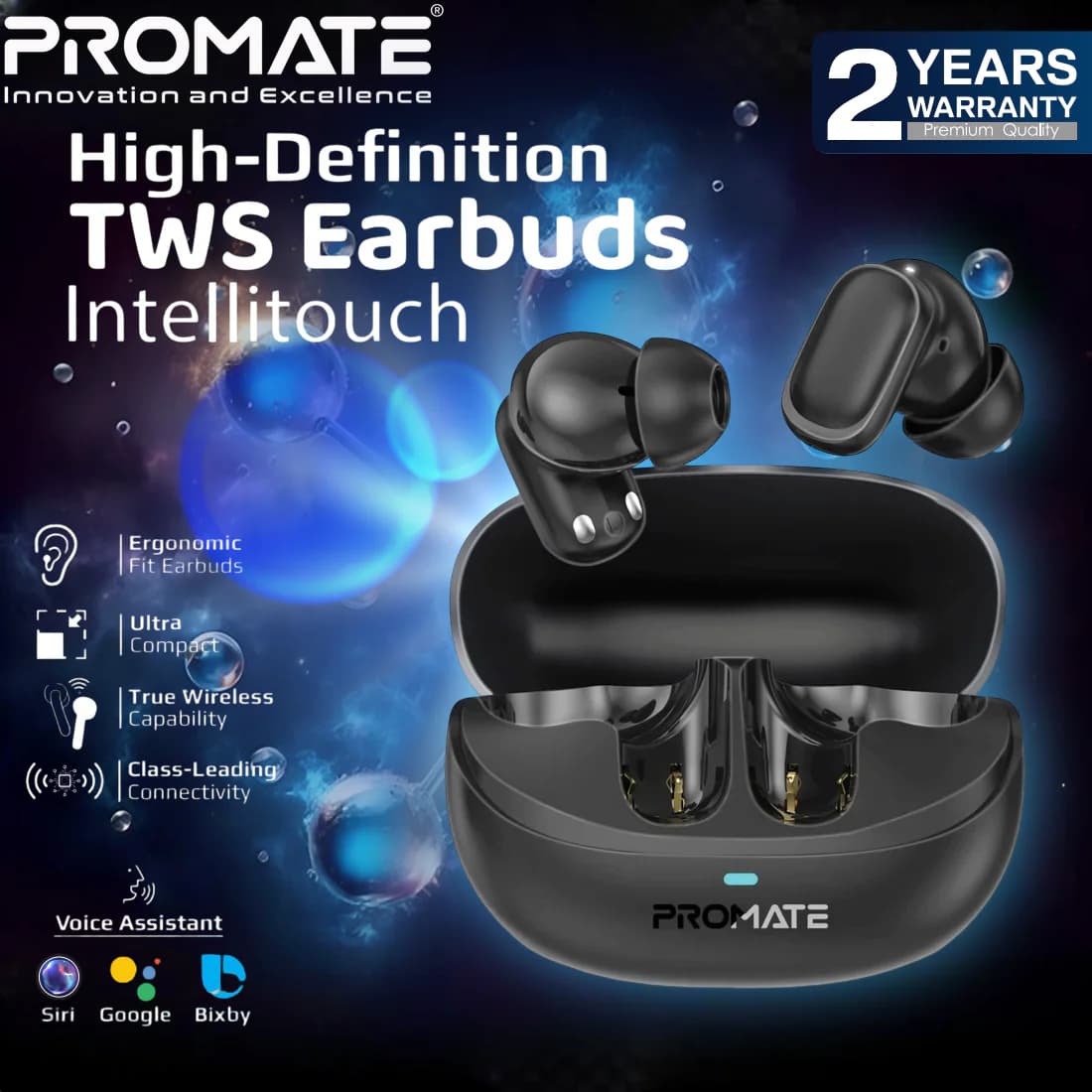 Promate Lush-Pro IntelliTouch True Wireless Earbuds With Bluetooth 5.4, Dual Mic Clarity, 36H Battery Life