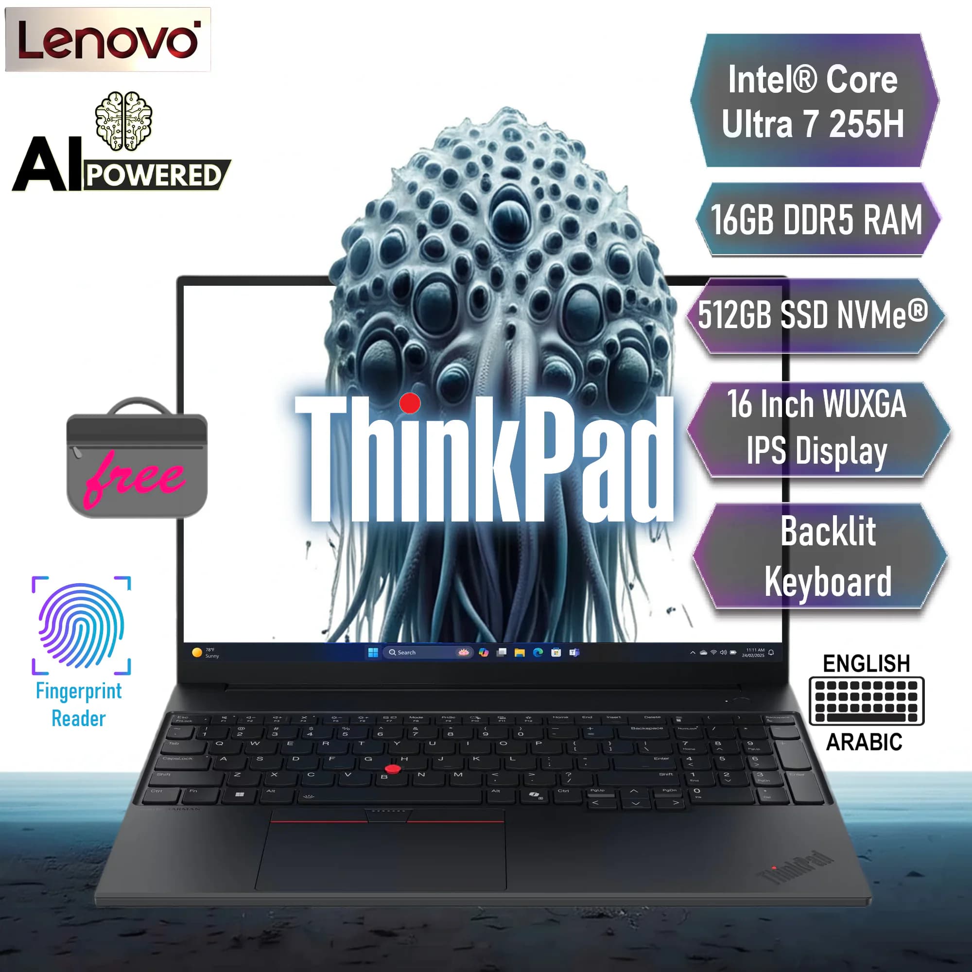 LENOVO AI PC ThinkPad E16 Gen 3 Intel Core Ultra 7 255H with AI Boost, up to 13 TOPS | 16GB DDR5 RAM , 512GB SSD NVMe (AK-28942)